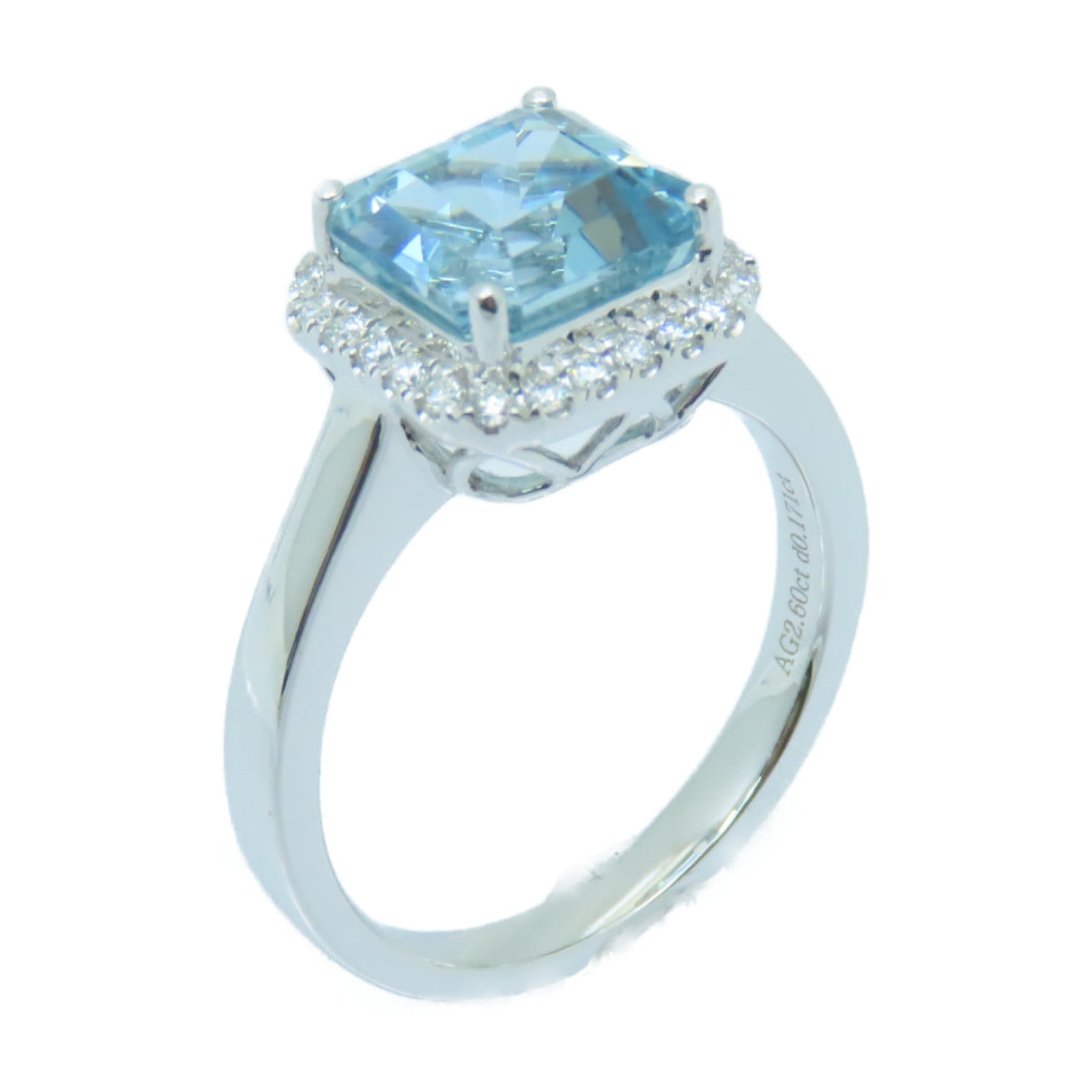 JEWELRY 【激減優惠】18K白金Aquamarine Ring 2.6ct藍晶/0.171ct鑽石戒指US#6