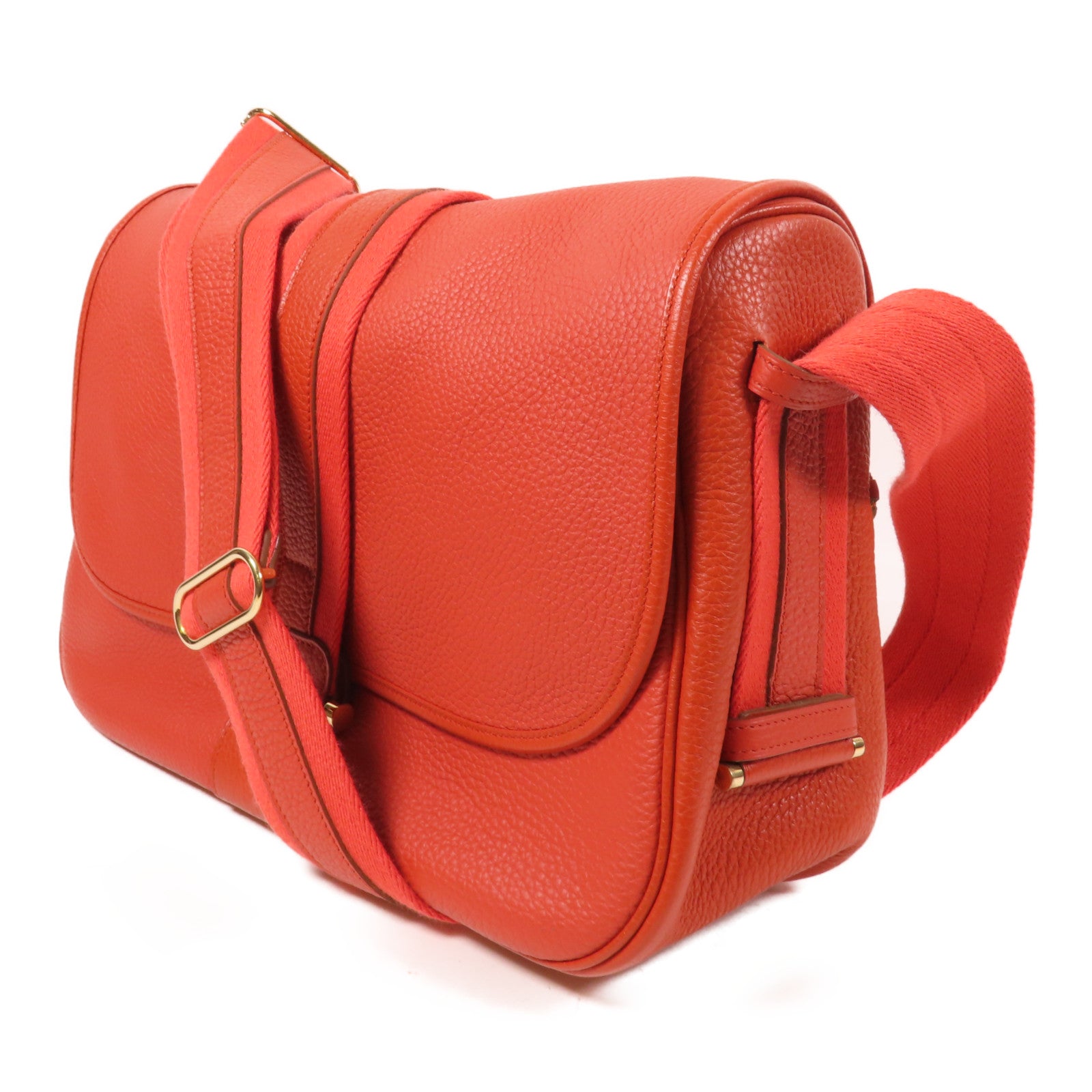 HERMES Clemence皮革Bourlingue金扣肩背袋橙紅色