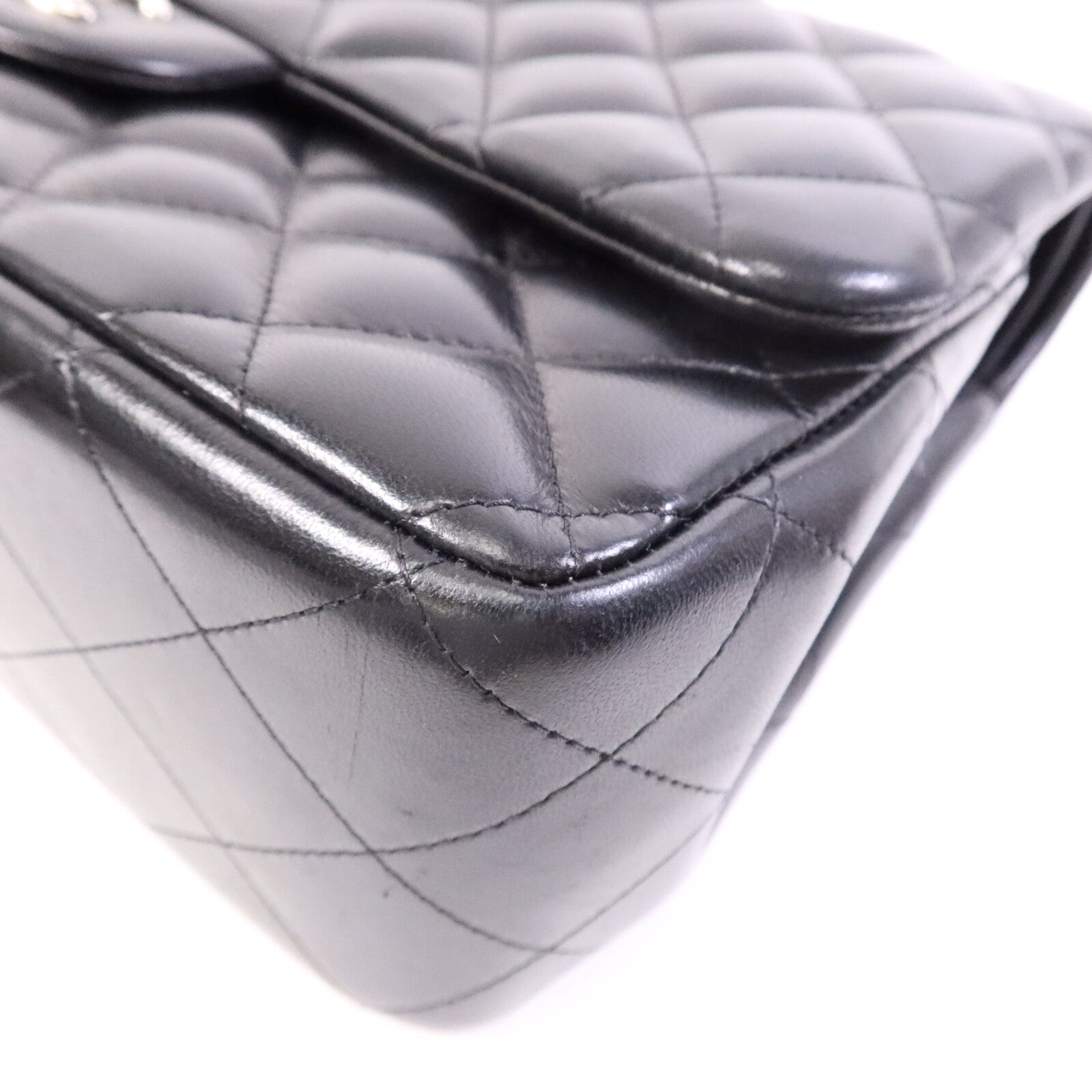 CHANEL 羊皮皮革Large Classic銀扣鏈帶肩背袋