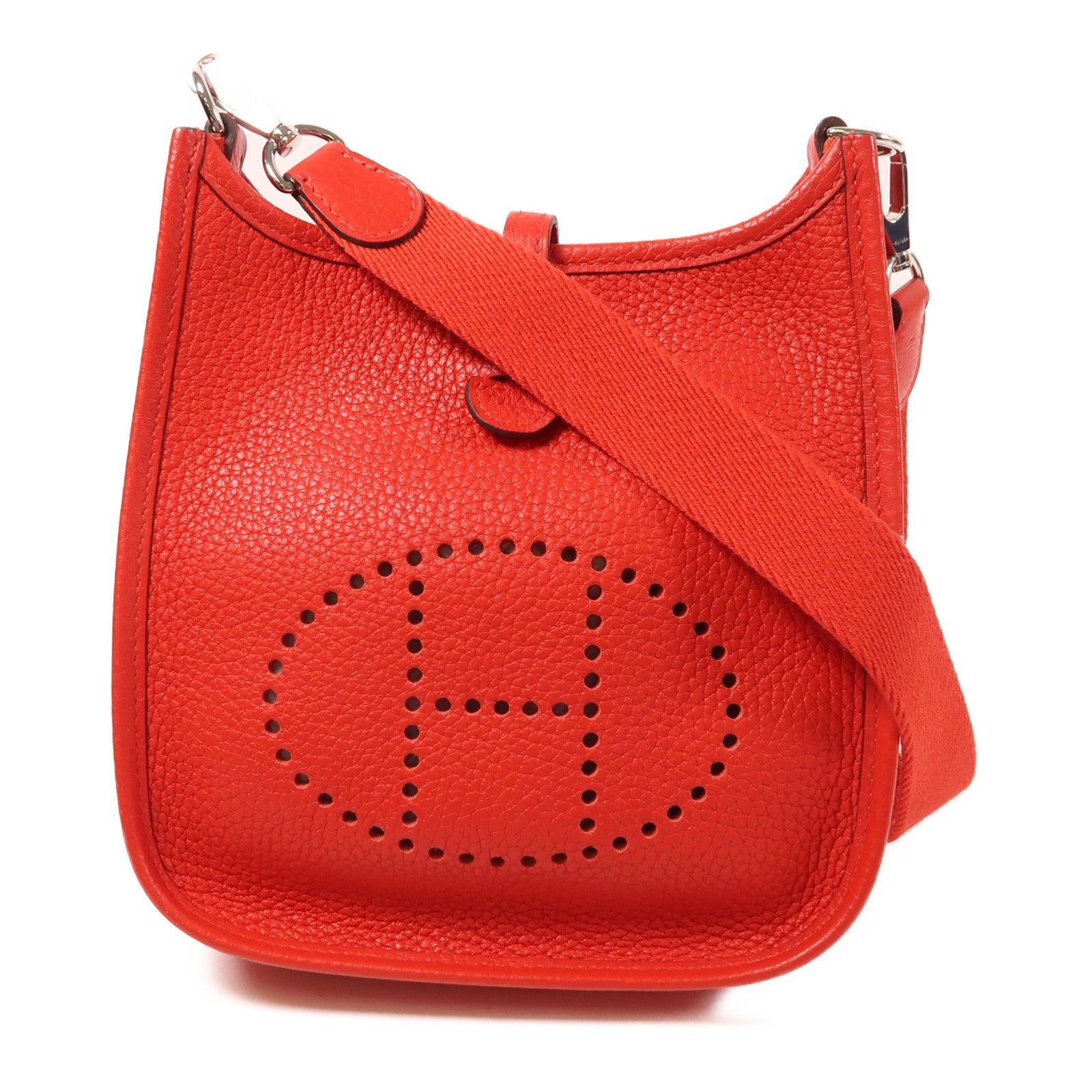 HERMES 【激減優惠】Clemence皮革Evelyne TPM銀扣肩背袋Rouge Vif