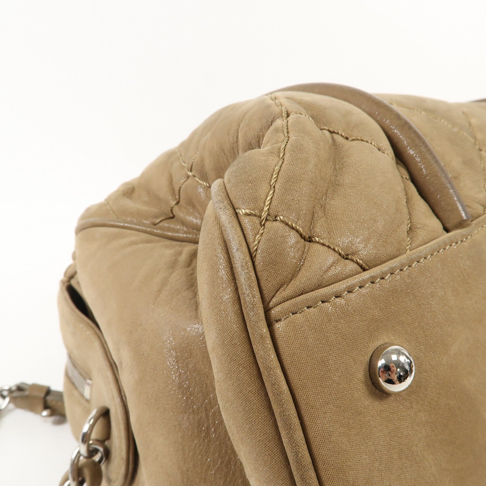 CHANEL 牛皮皮革Chain Shoulder銀扣鏈帶手挽肩背兩用袋