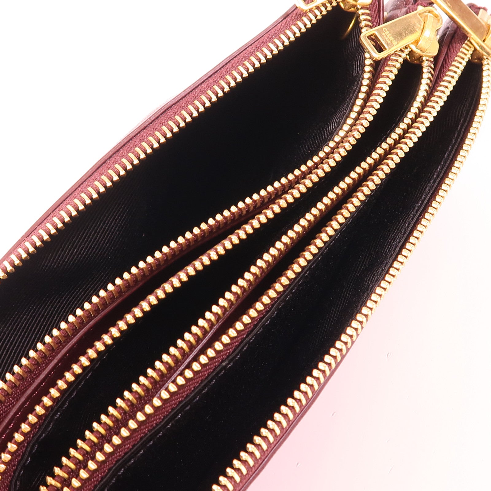 CELINE GHW Trio Shoulder Bag Lambskin Leather Red