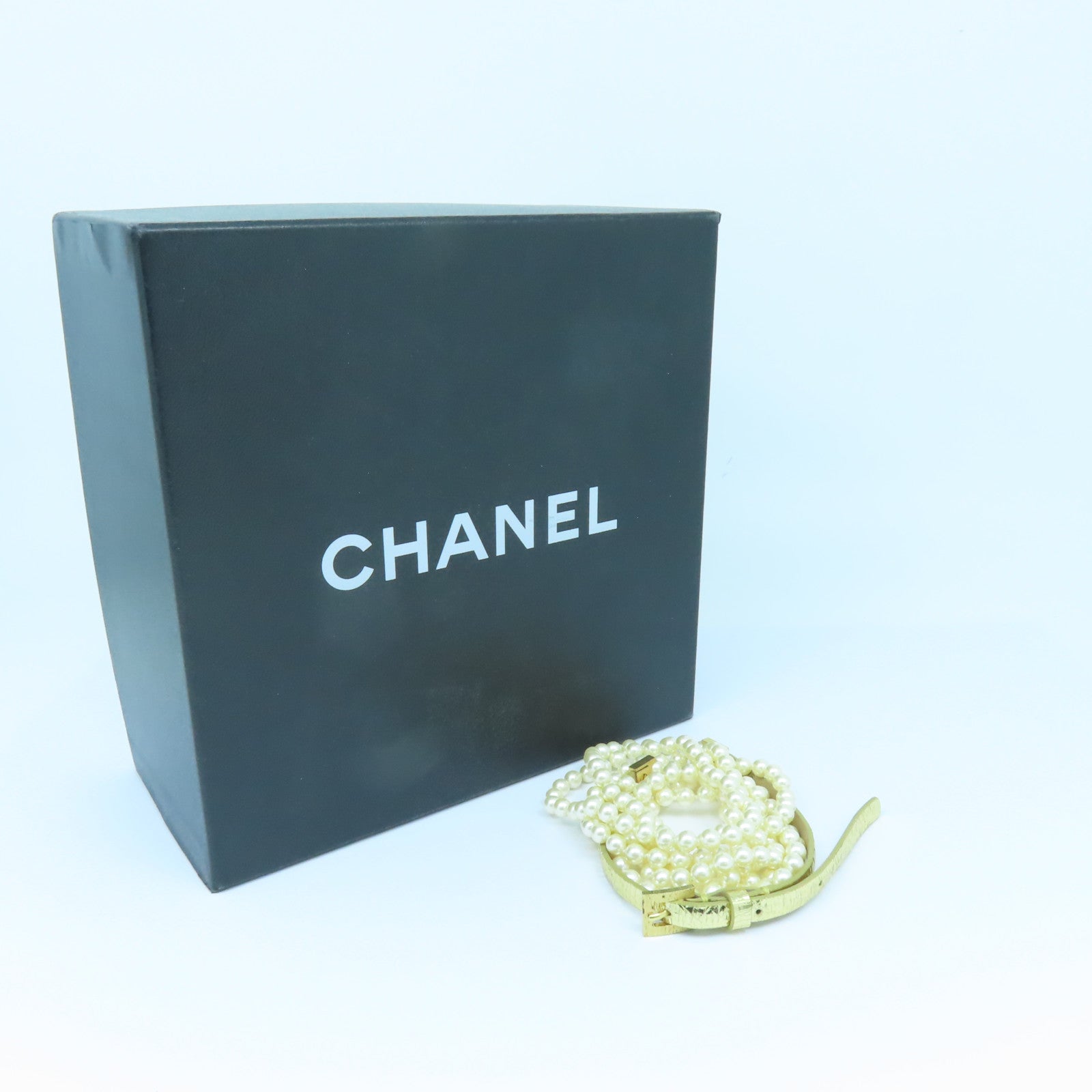 CHANEL 【激減優惠】皮革/仿珍珠Belt 80金扣皮帶金色