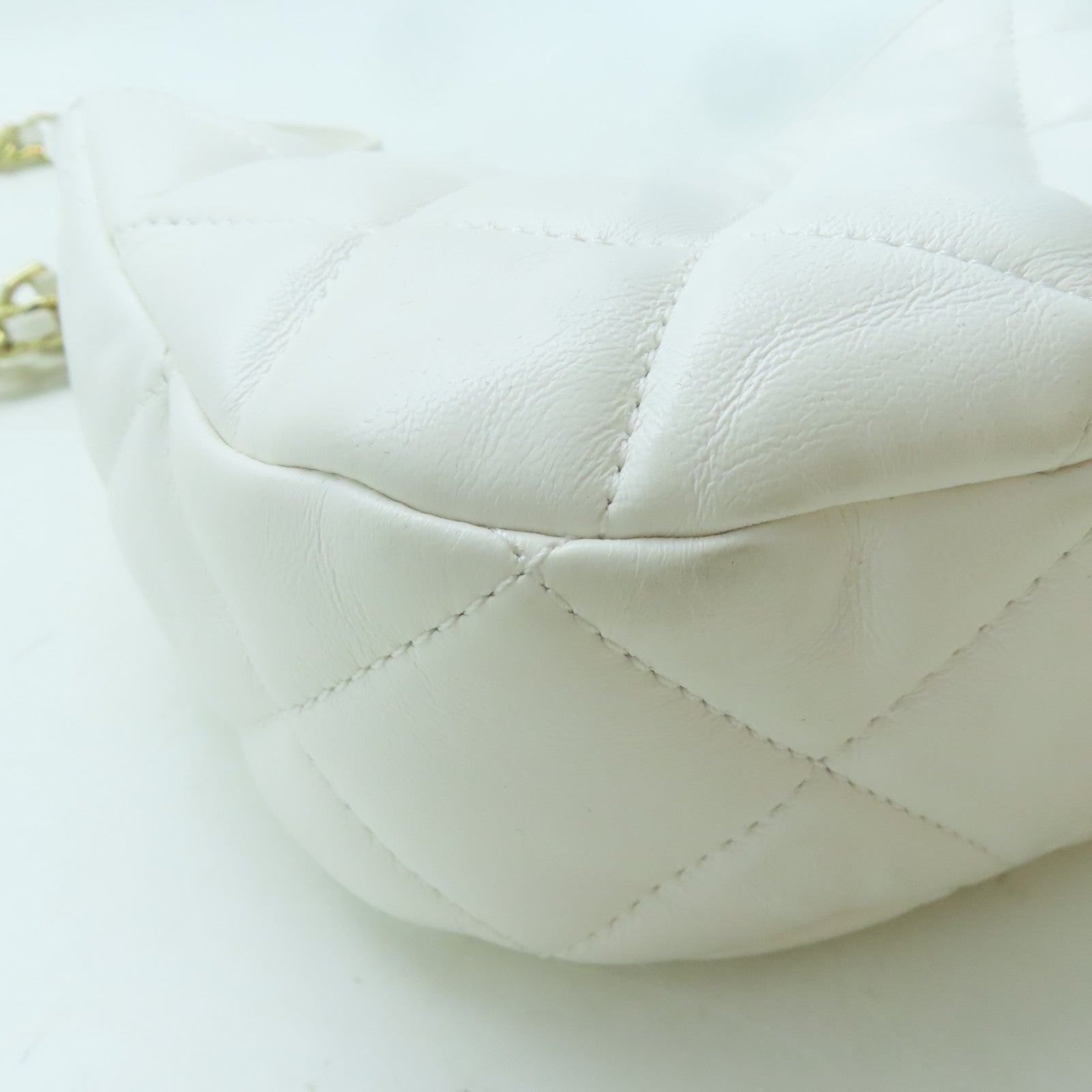 CHANEL 【激減優惠】菱格羊皮皮革Coco Mark金扣鏈帶手挽肩背兩用袋白色