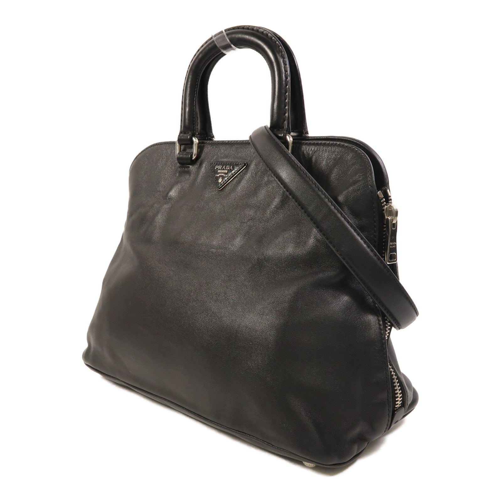 PRADA 牛皮皮革2Way Shoulder銀扣手挽肩背兩用袋