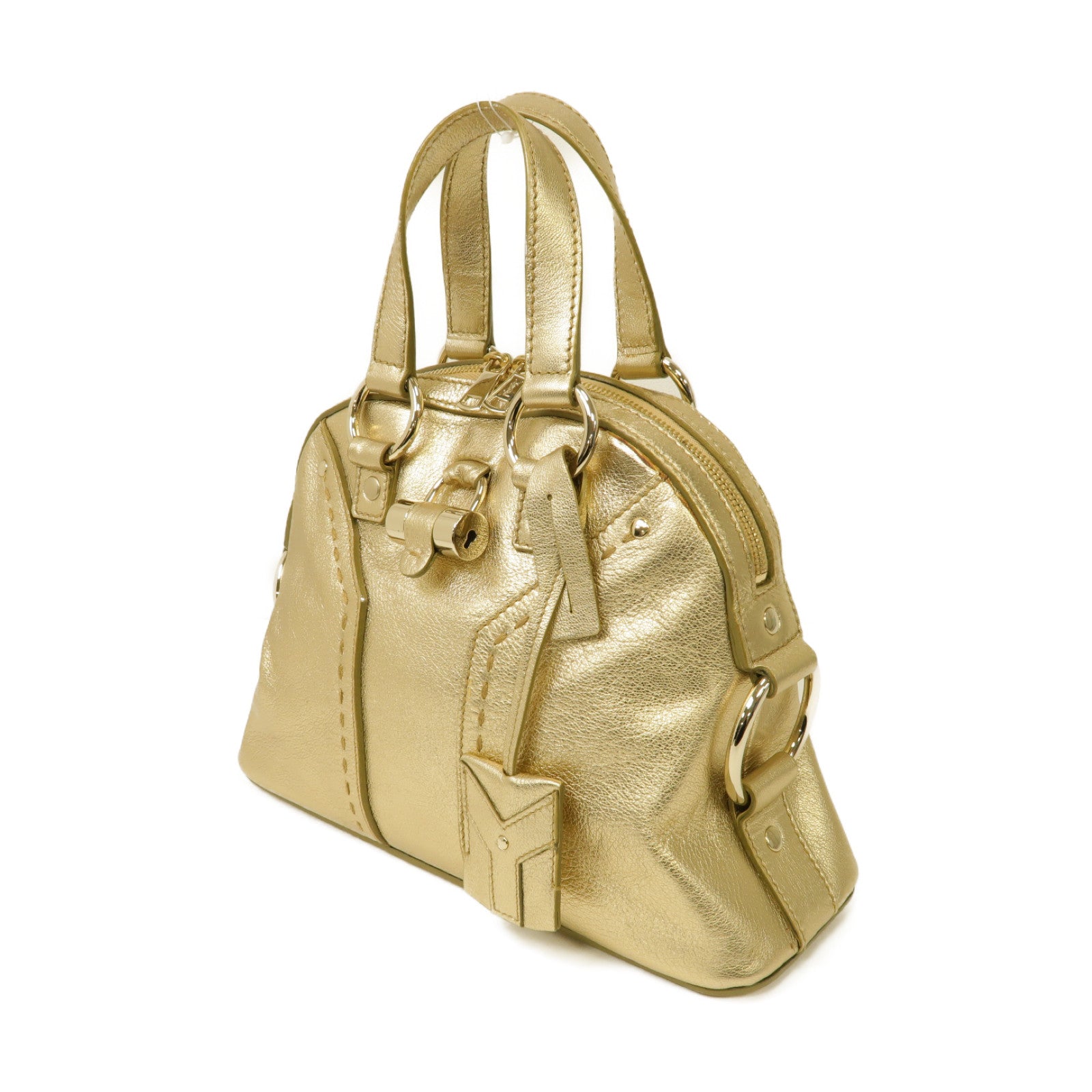SAINT LAURENT 牛皮皮革Hand Bag金扣手提袋金色