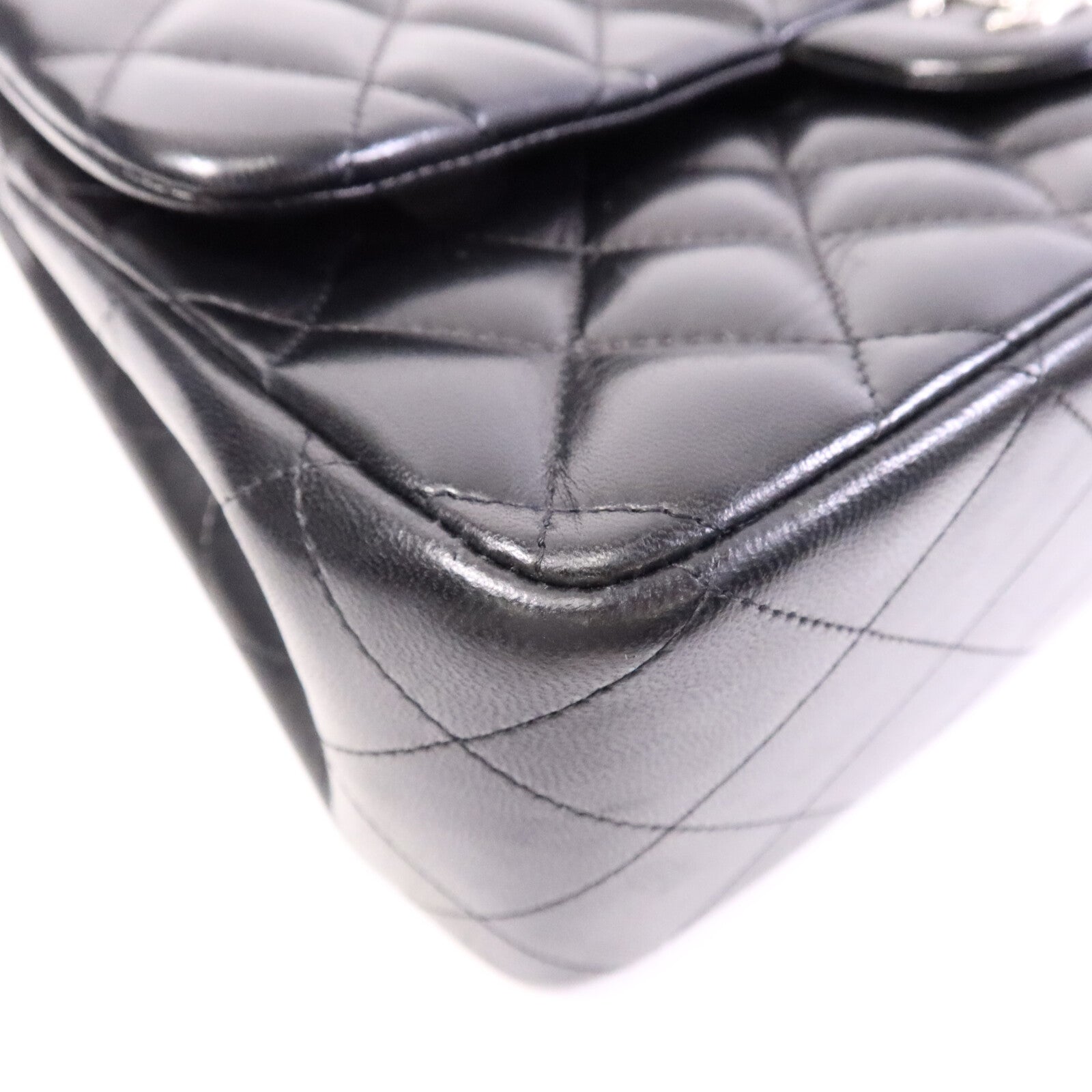 CHANEL 羊皮皮革Large Classic銀扣鏈帶肩背袋