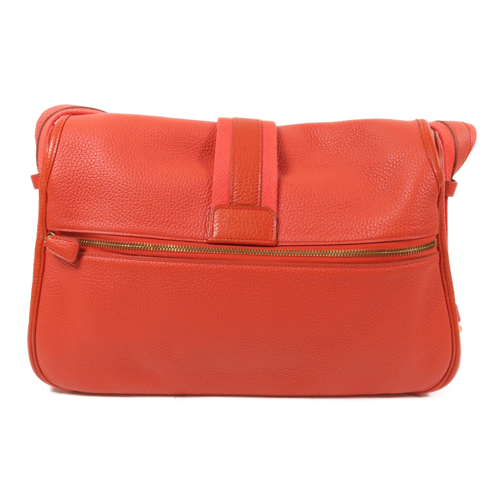 HERMES Clemence皮革Bourlingue金扣肩背袋橙紅色