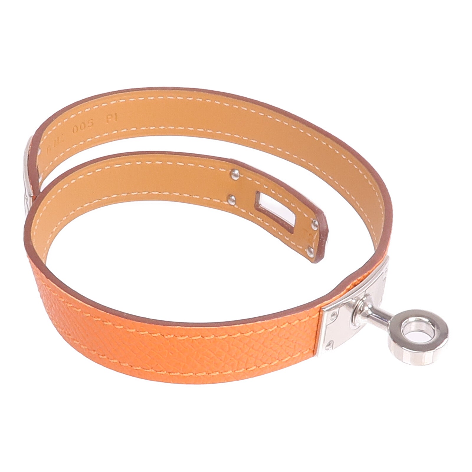 HERMES Epsom皮革Kelly Double Tour Bracelet銀扣手帶Orange H