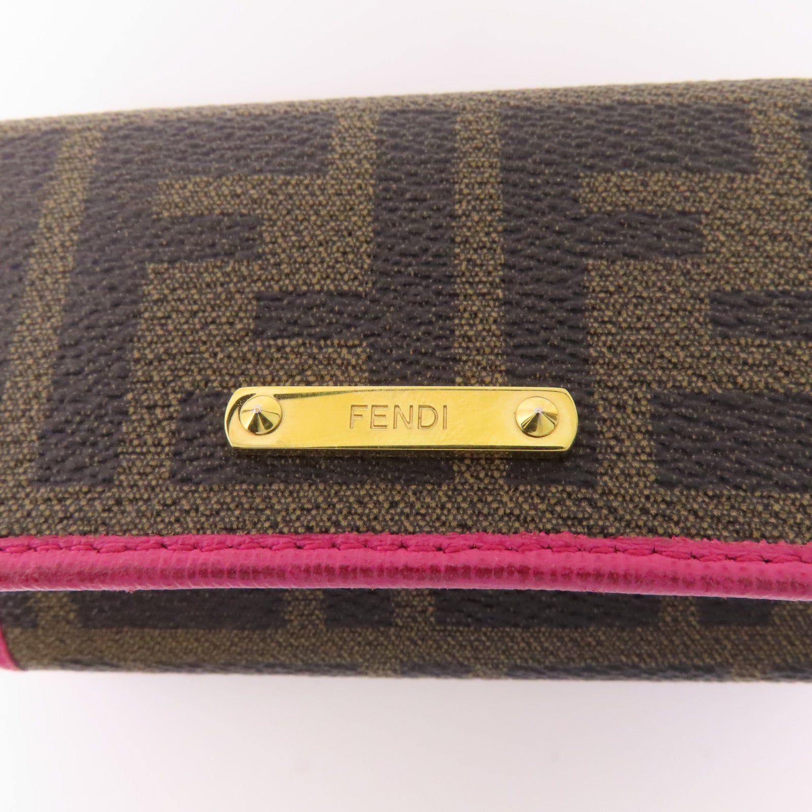 FENDI GHW Key Case 8AP079-CRP Coated Canvas Brown Pink