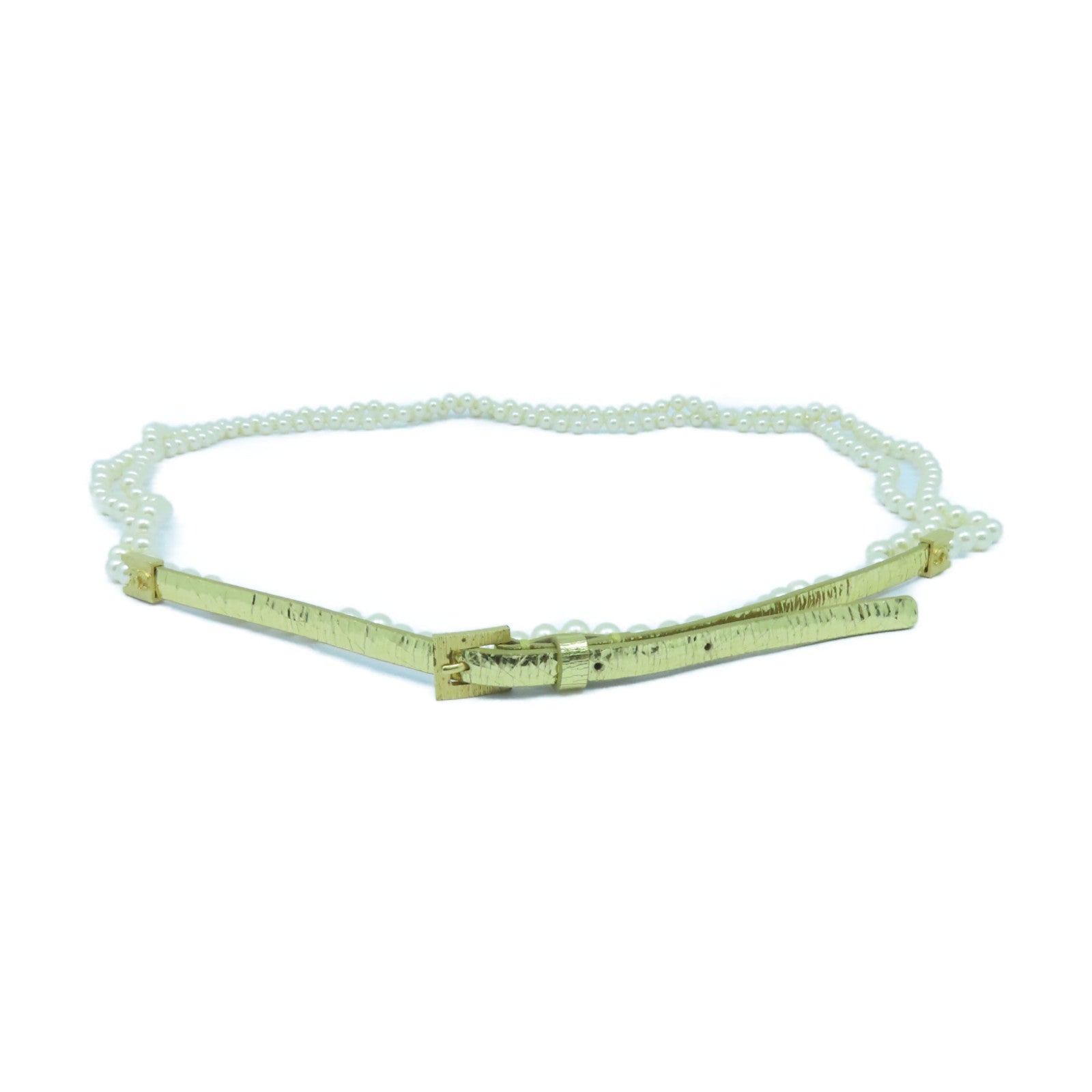 CHANEL 【激減優惠】皮革/仿珍珠Belt 80金扣皮帶金色