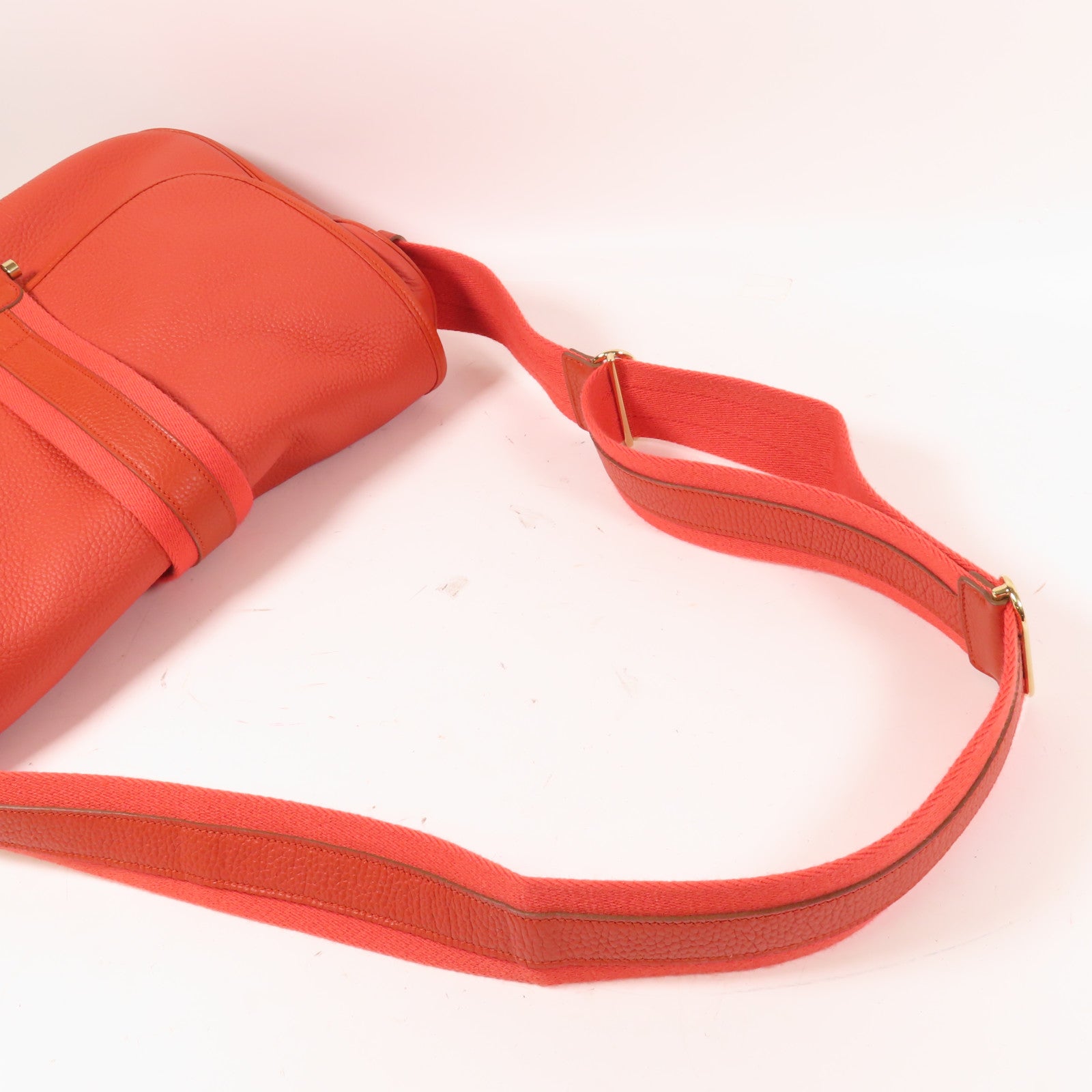 HERMES Clemence皮革Bourlingue金扣肩背袋橙紅色