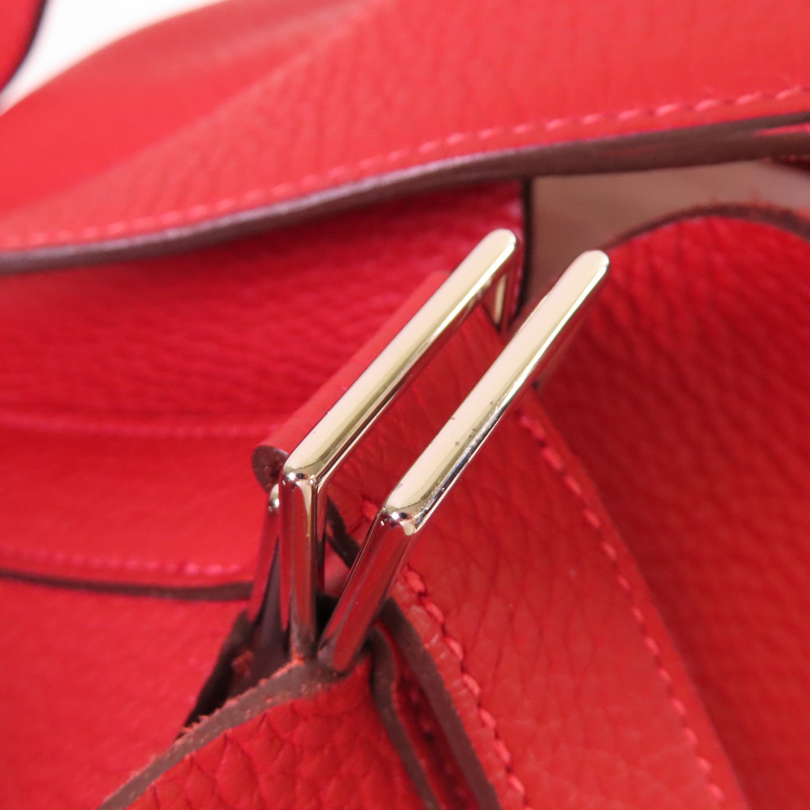 HERMES Togo皮革Picotin GM Tote Bag銀扣手挽袋紅色