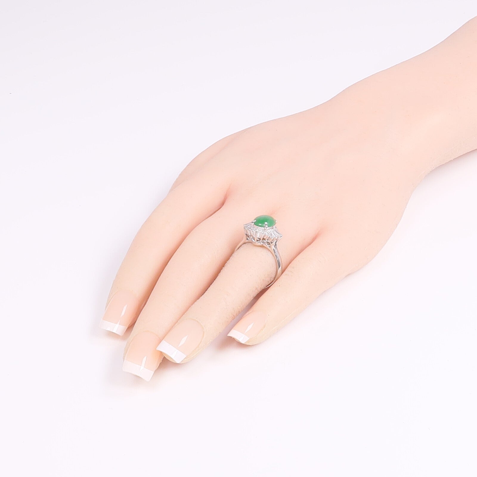 JEWELRY PT900鉑金Jade Diamond Ring翡翠/鑽石戒指US#6.75