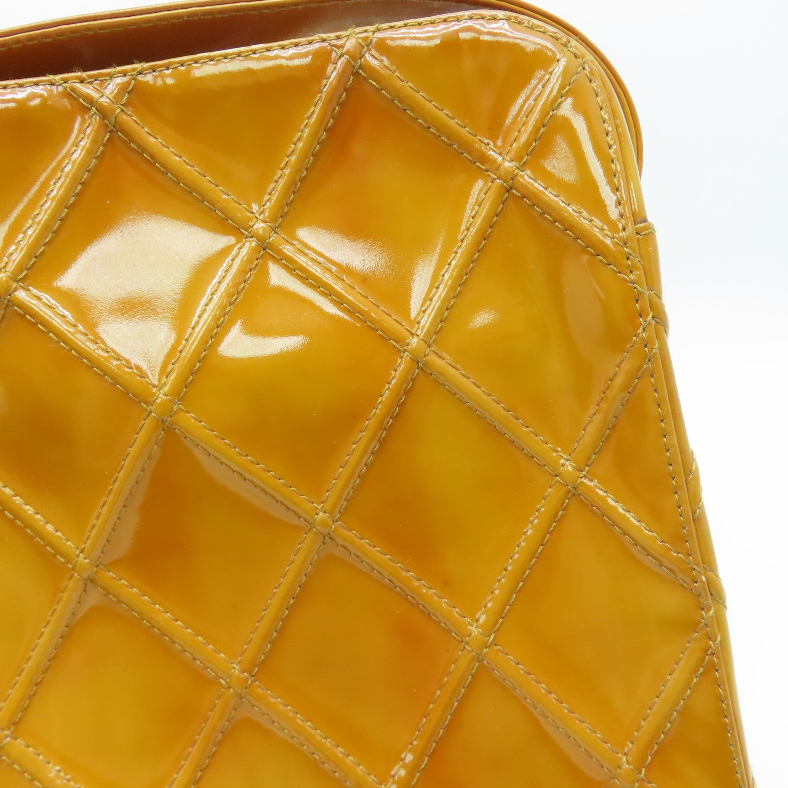 CHANEL 【激减优惠】菱格漆皮皮革Vintage Handbag手提袋黄色