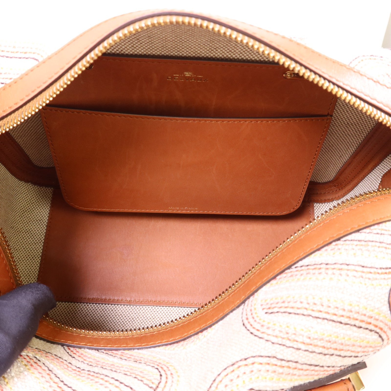 Delvaux 帆布/皮革Cool Box MM金扣手挽肩背兩用袋