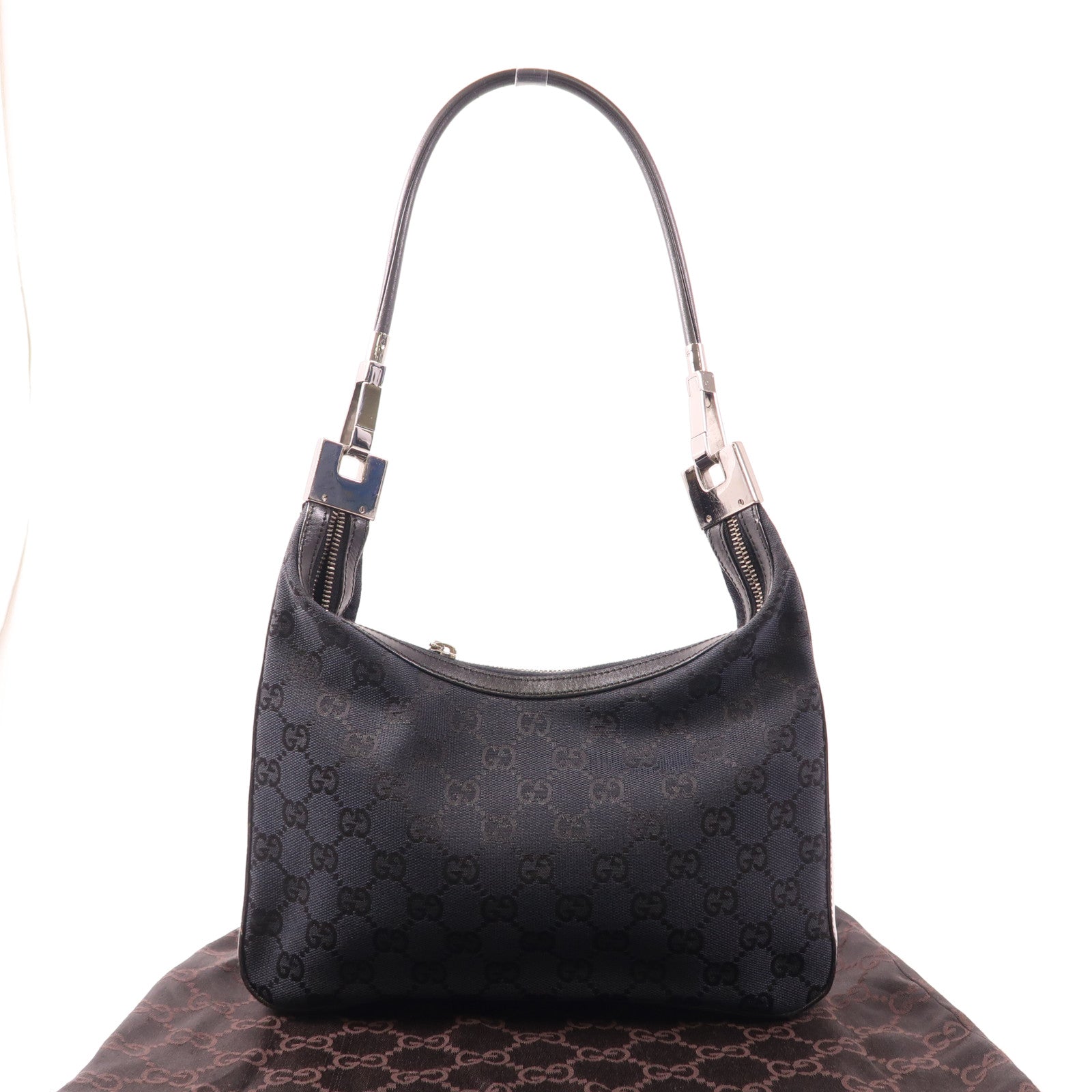 GUCCI 帆布Shoulder Bag銀扣肩背袋