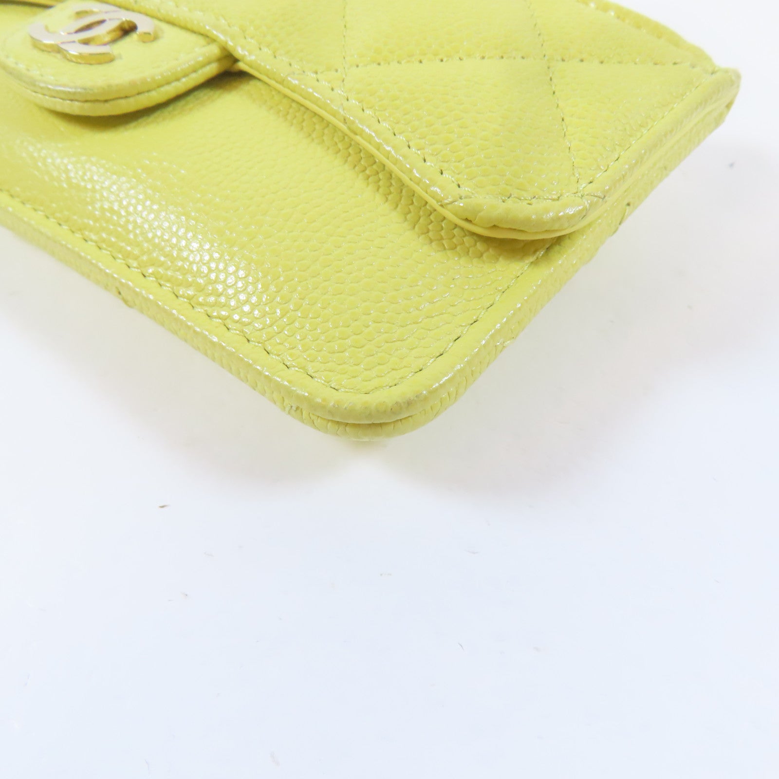 CHANEL 菱格Caviar皮革Card Case金扣卡片套黃色