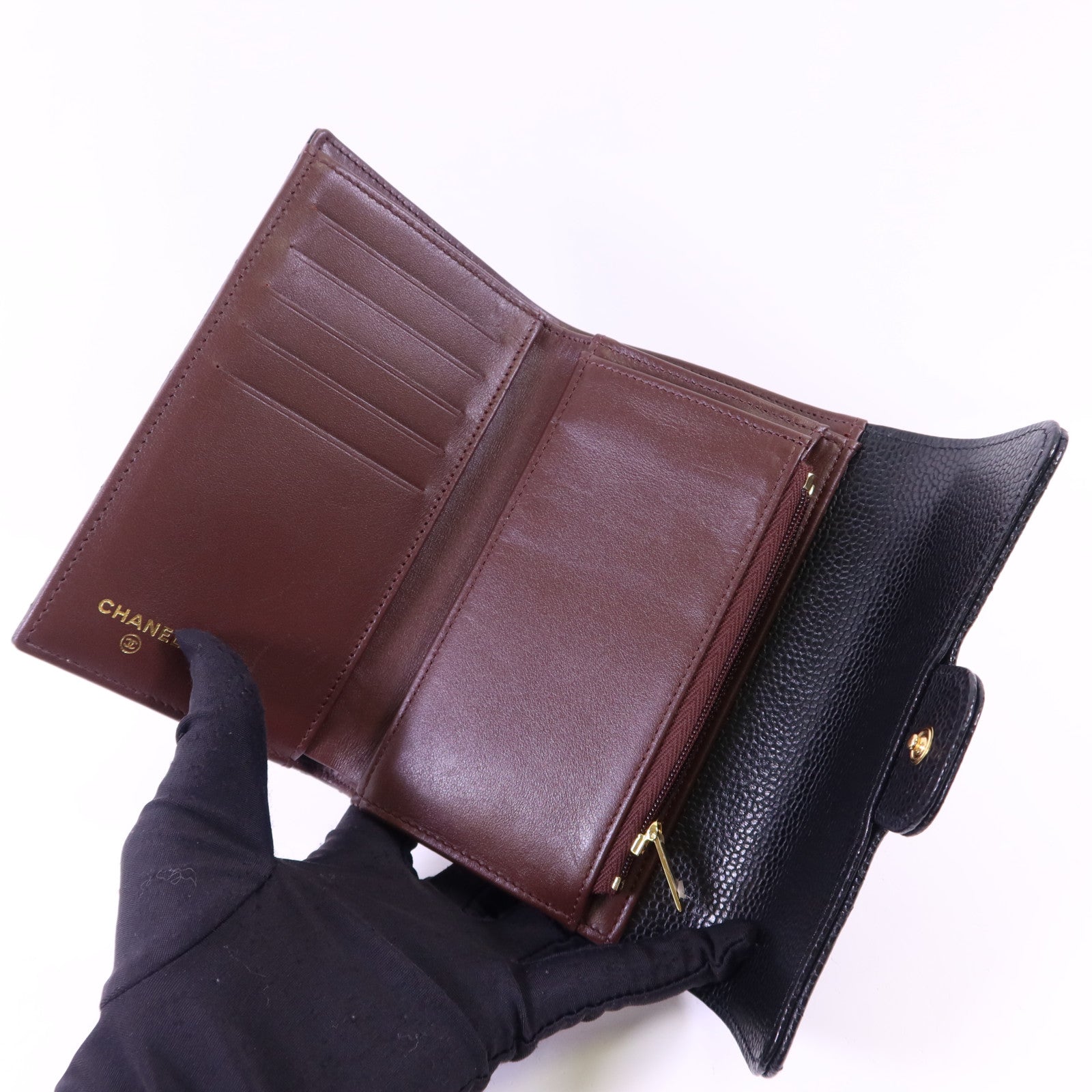 CHANEL 牛皮皮革Wallet金扣錢包