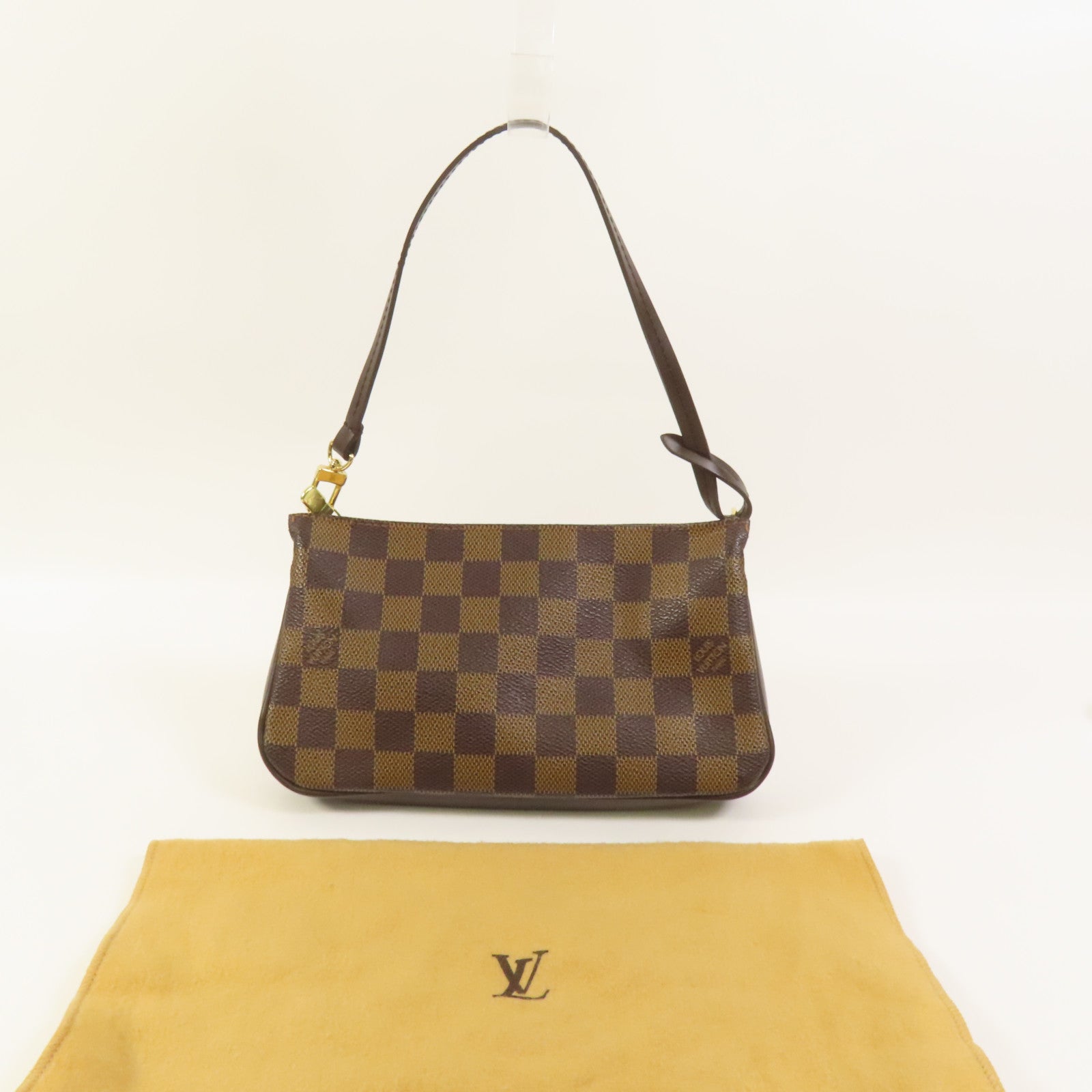 LOUIS VUITTON Damier Pochette Accessories金扣手挽袋
