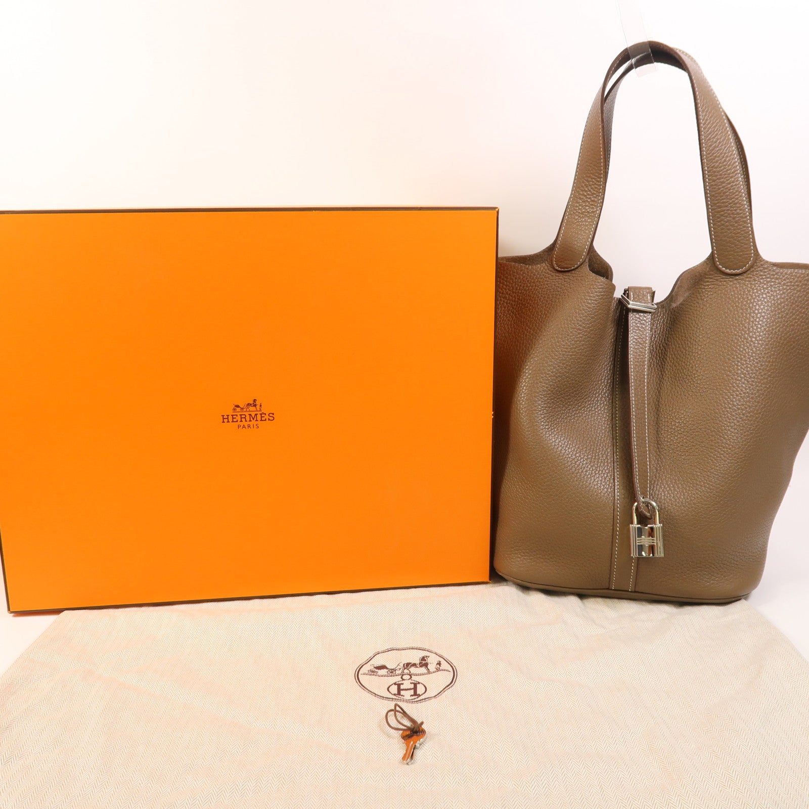 HERMES Clemence皮革Picotin GM銀扣手挽袋