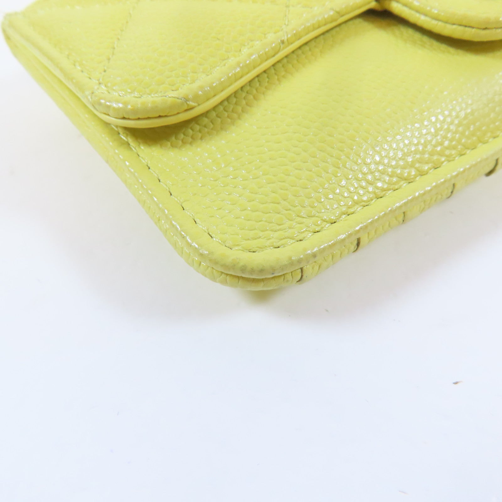 CHANEL 菱格Caviar皮革Card Case金扣卡片套黃色