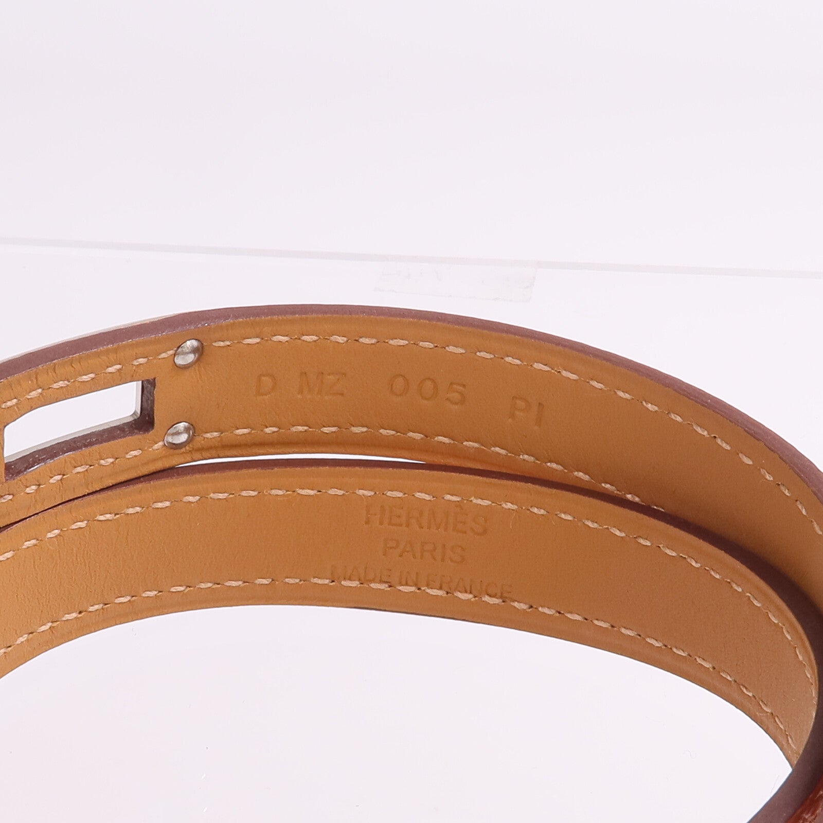 HERMES Epsom皮革Kelly Double Tour Bracelet銀扣手帶Orange H