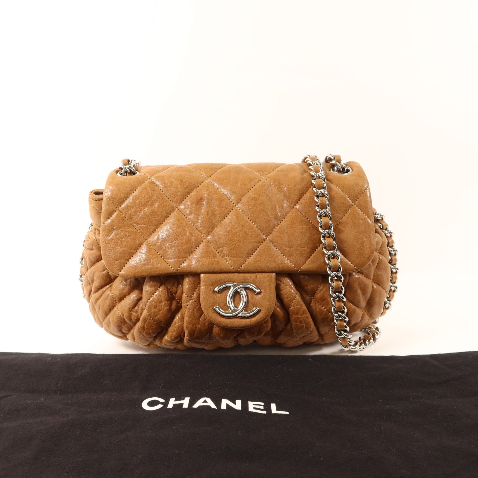 CHANEL 【激減優惠】牛皮皮革Chain Shoulder Bag銀扣鏈帶肩背袋