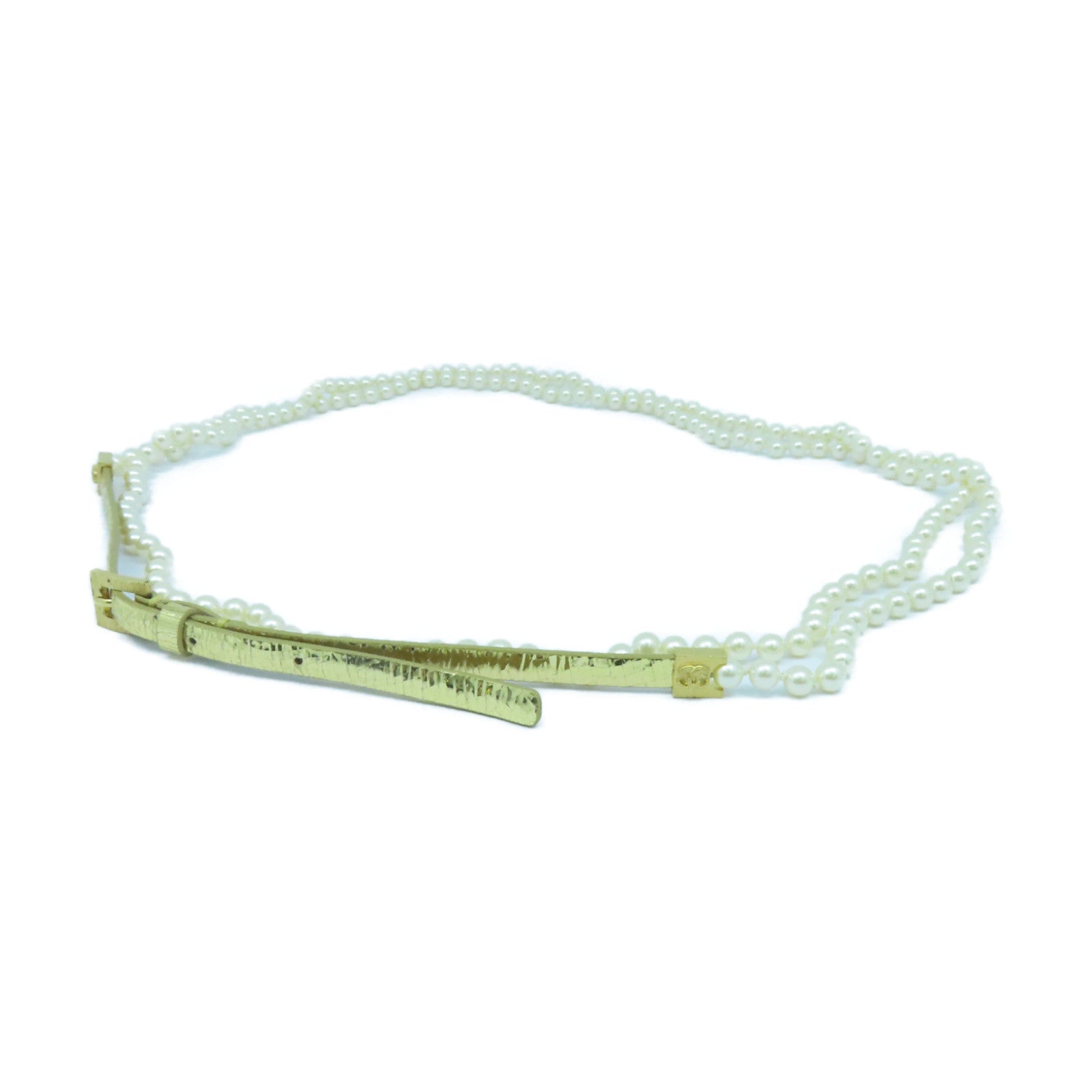 CHANEL 【激減優惠】皮革/仿珍珠Belt 80金扣皮帶金色