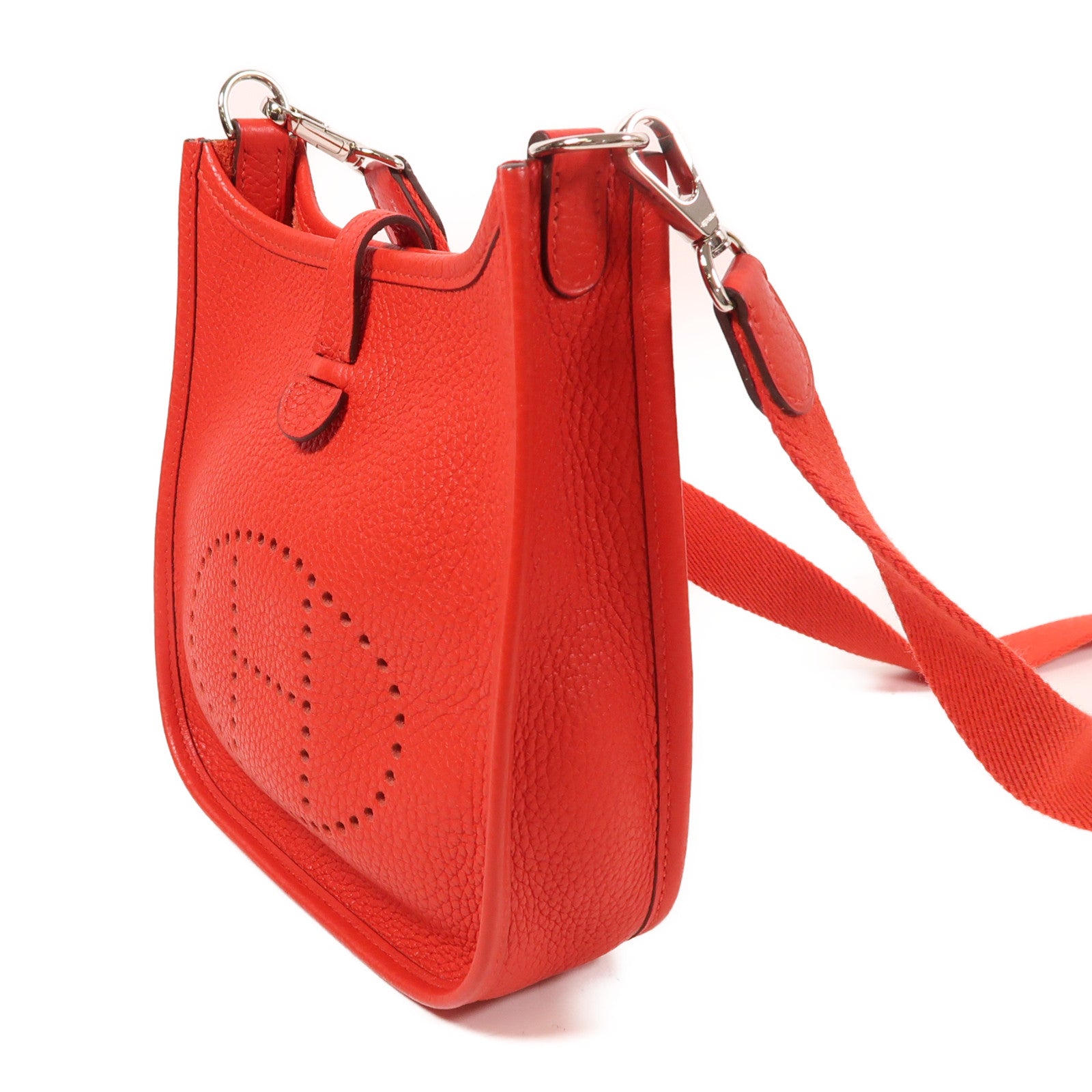 HERMES 【激減優惠】Clemence皮革Evelyne TPM銀扣肩背袋Rouge Vif