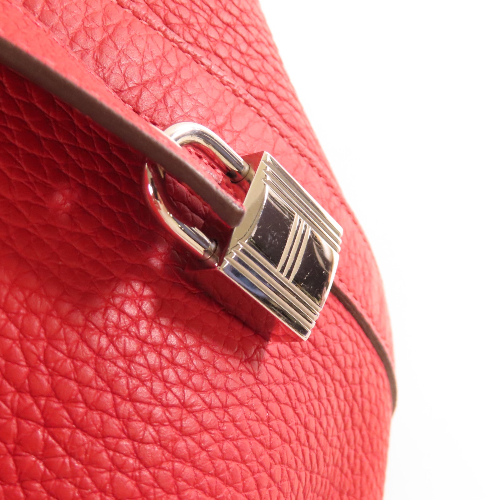HERMES Togo皮革Picotin GM Tote Bag銀扣手挽袋紅色