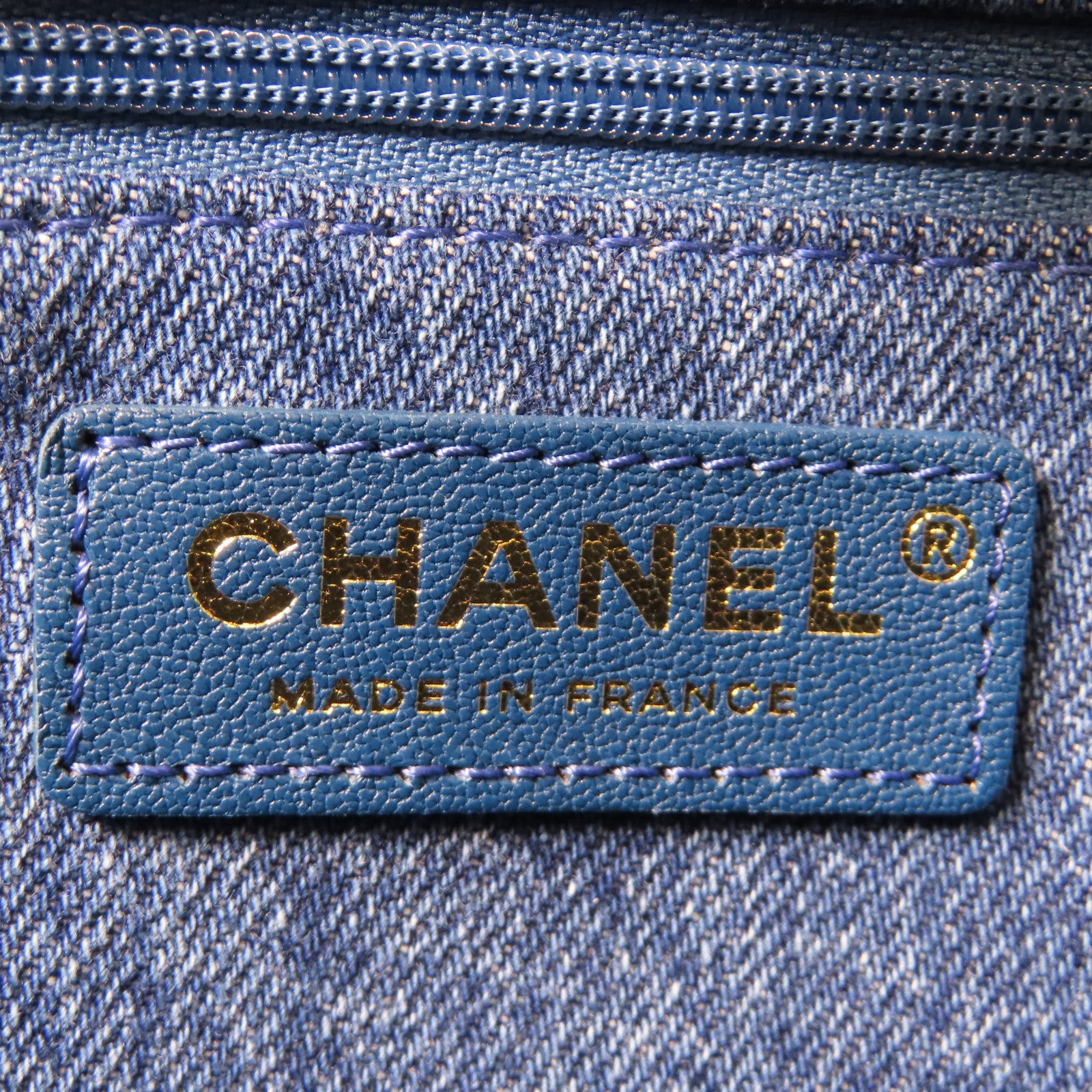 CHANEL 帆布Tote Bag金扣手挽肩背兩用袋藍色