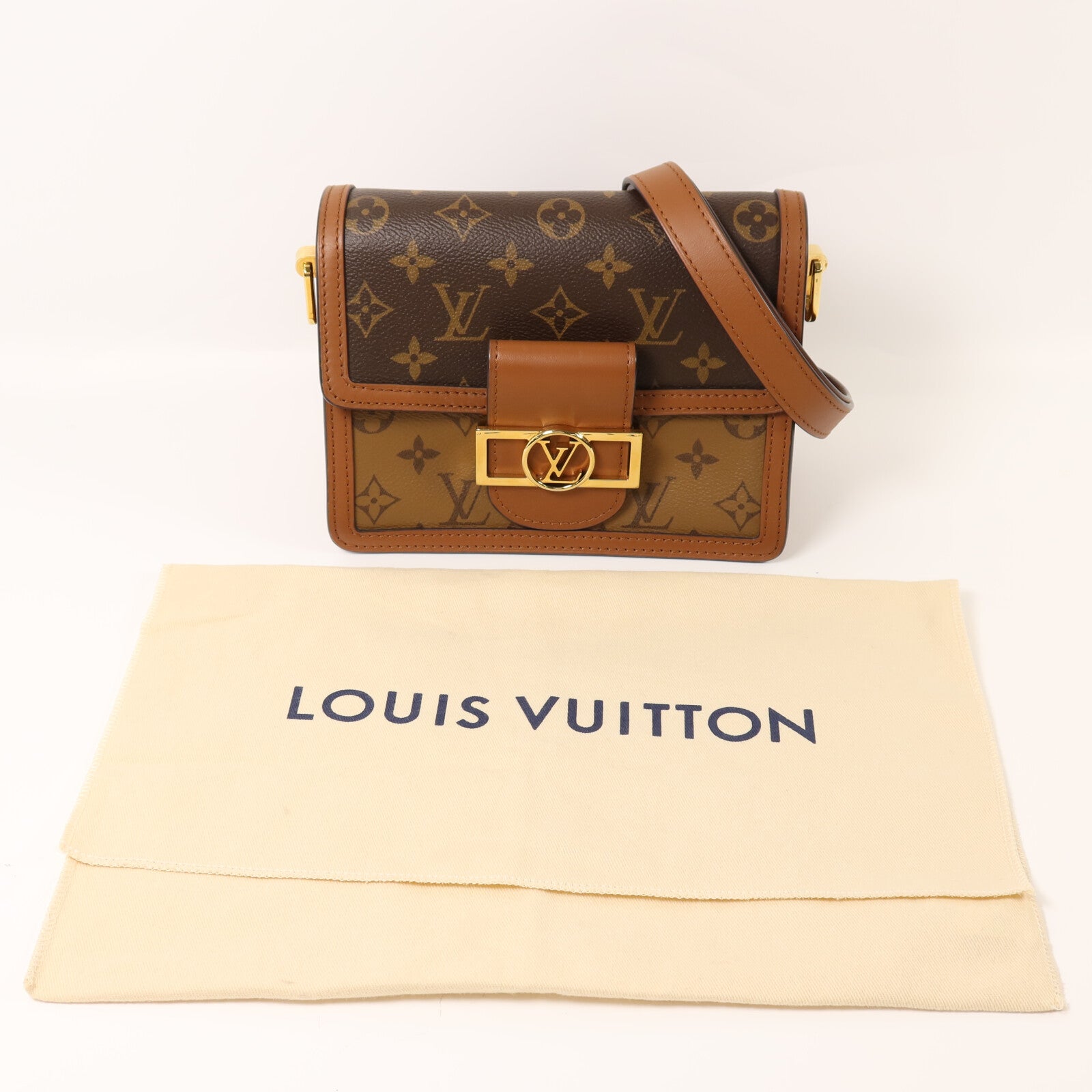 LOUIS VUITTON 【激減優惠】Monogram Reverse Mini Dauphine金扣肩背袋