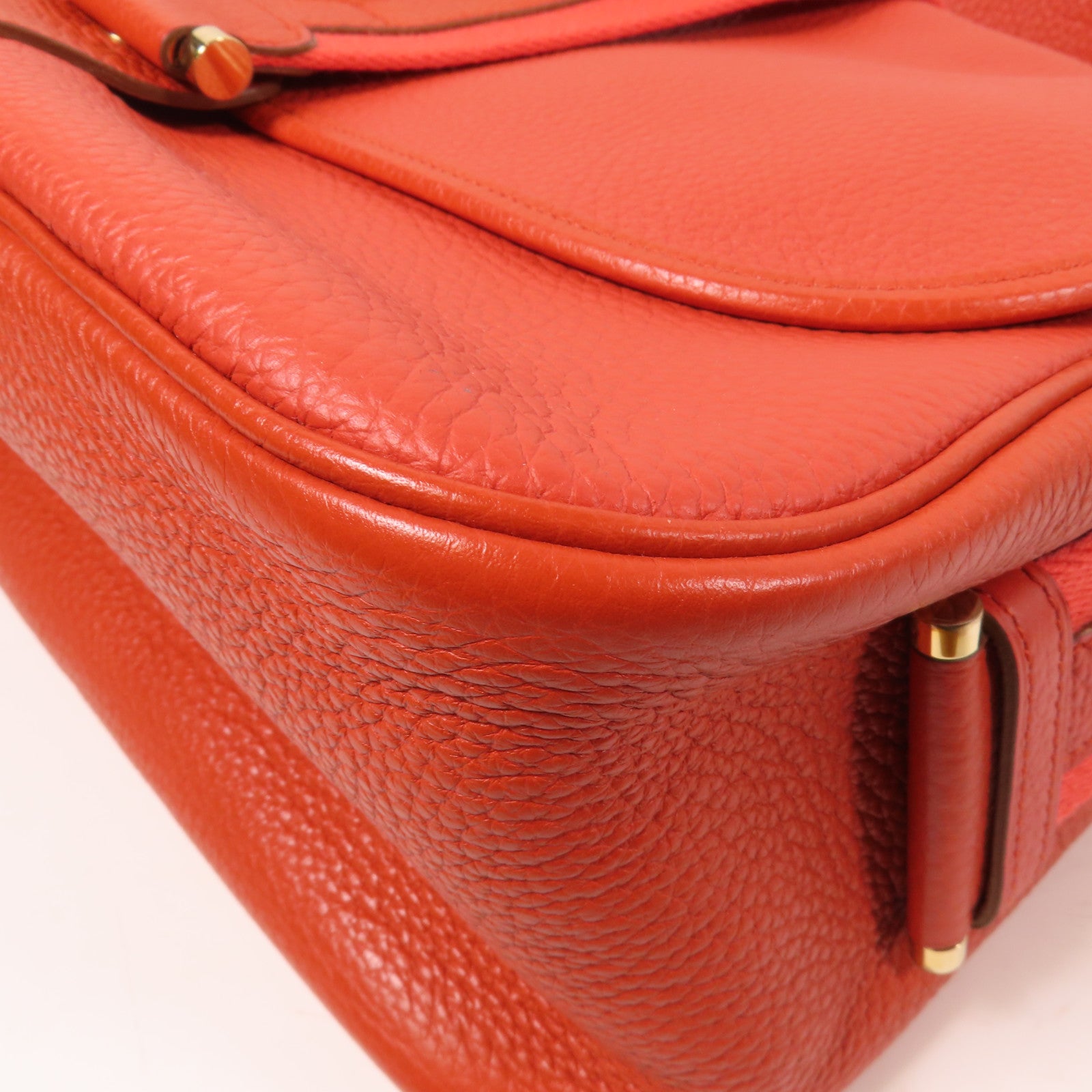 HERMES Clemence皮革Bourlingue金扣肩背袋橙紅色