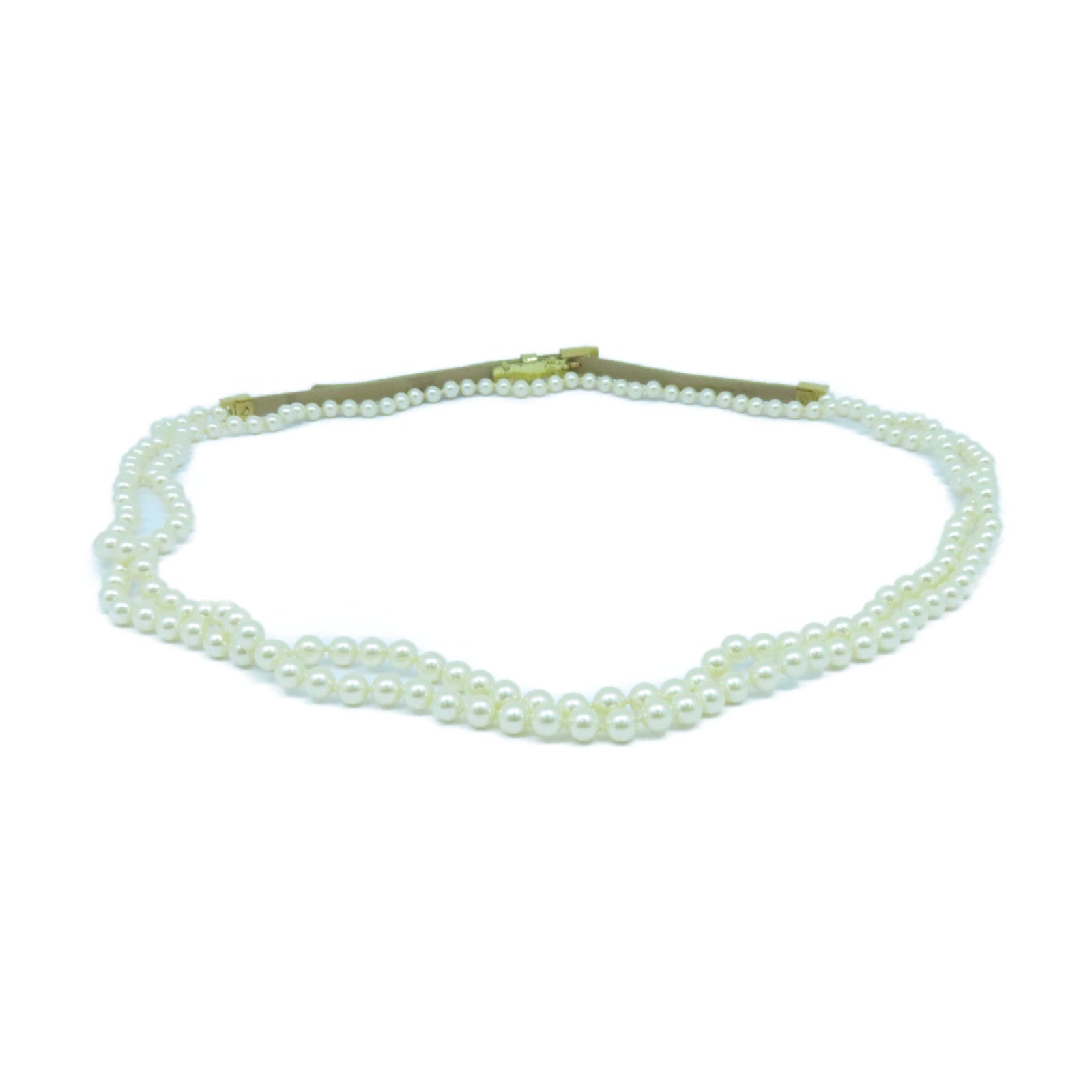 CHANEL 【激減優惠】皮革/仿珍珠Belt 80金扣皮帶金色