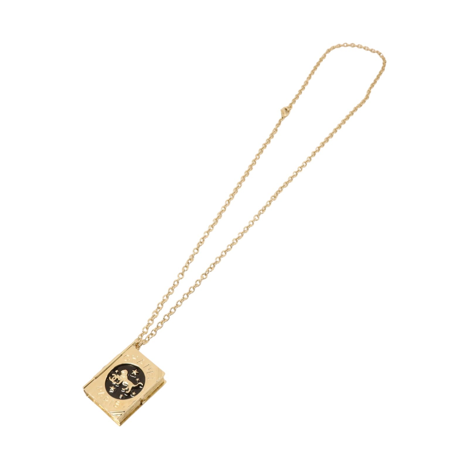 CHANEL 金屬Lion Book Locket Pendant Necklace金扣項鏈
