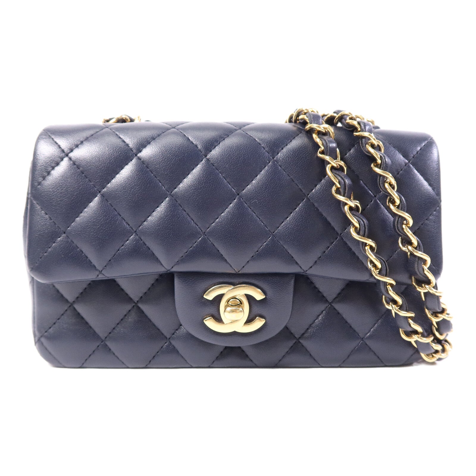 CHANEL 羊皮皮革Mini Classic 20金扣鏈帶肩背袋