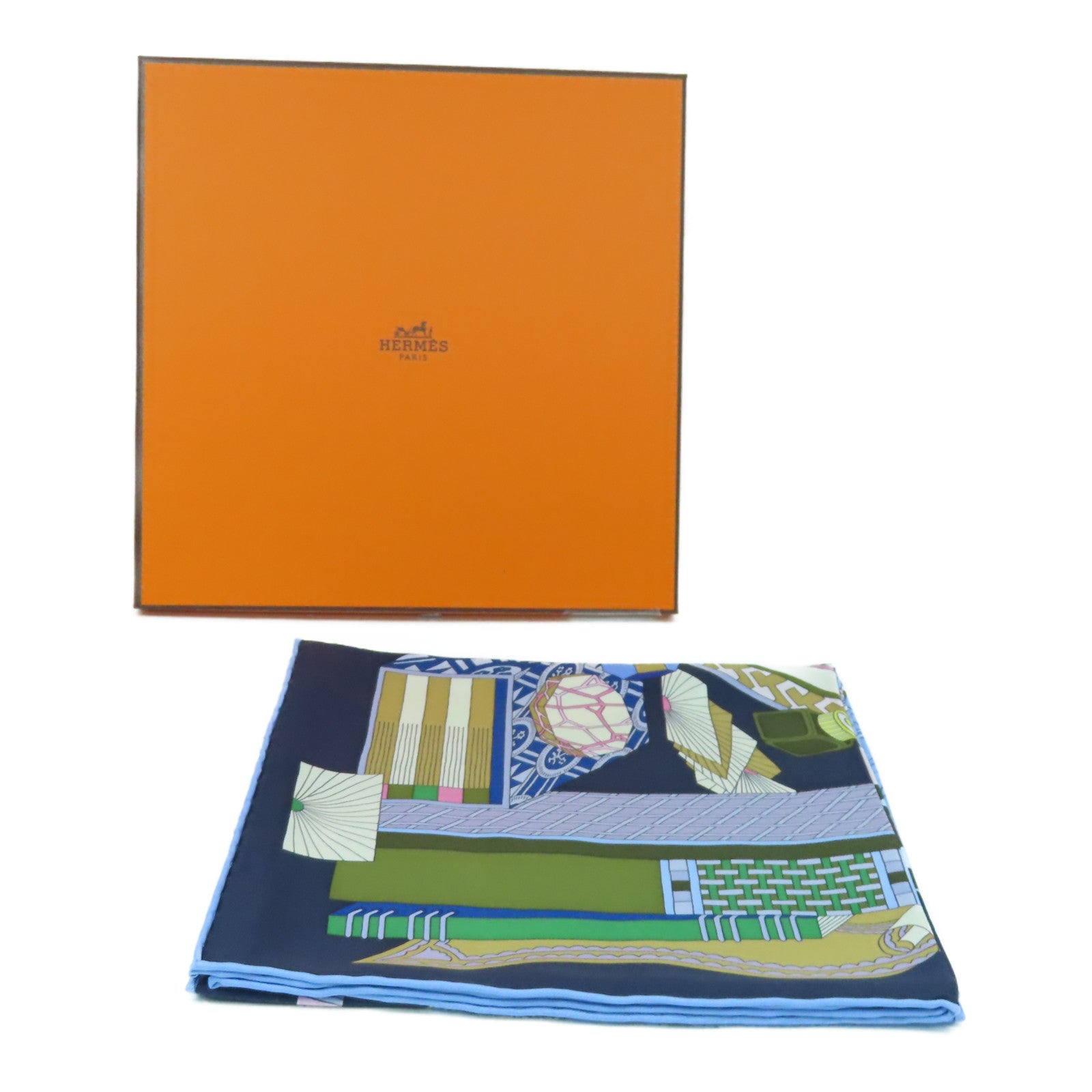 HERMES 【激減優惠】絲質Scarf 90x90f絲巾深藍色