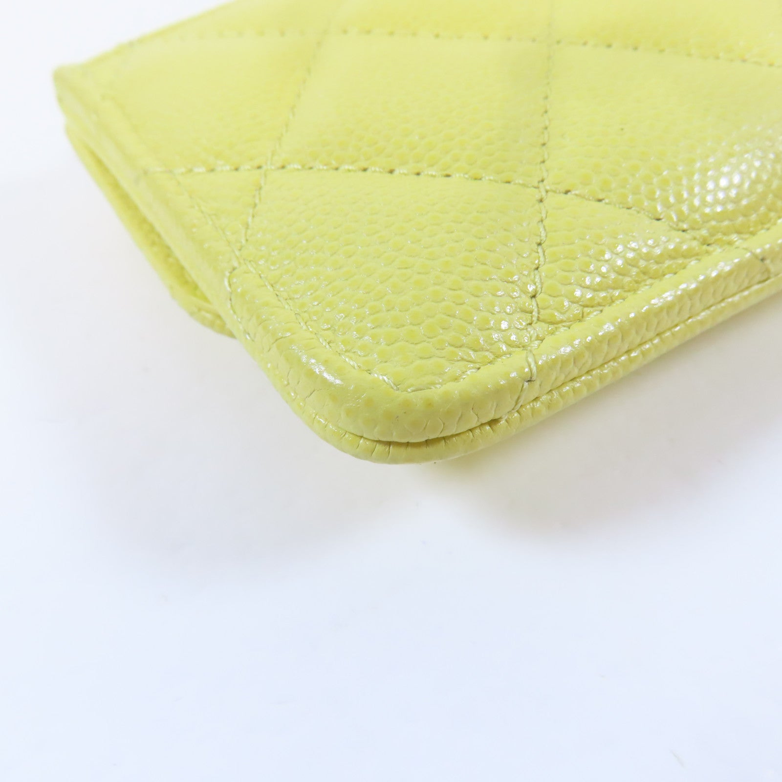 CHANEL 菱格Caviar皮革Card Case金扣卡片套黃色