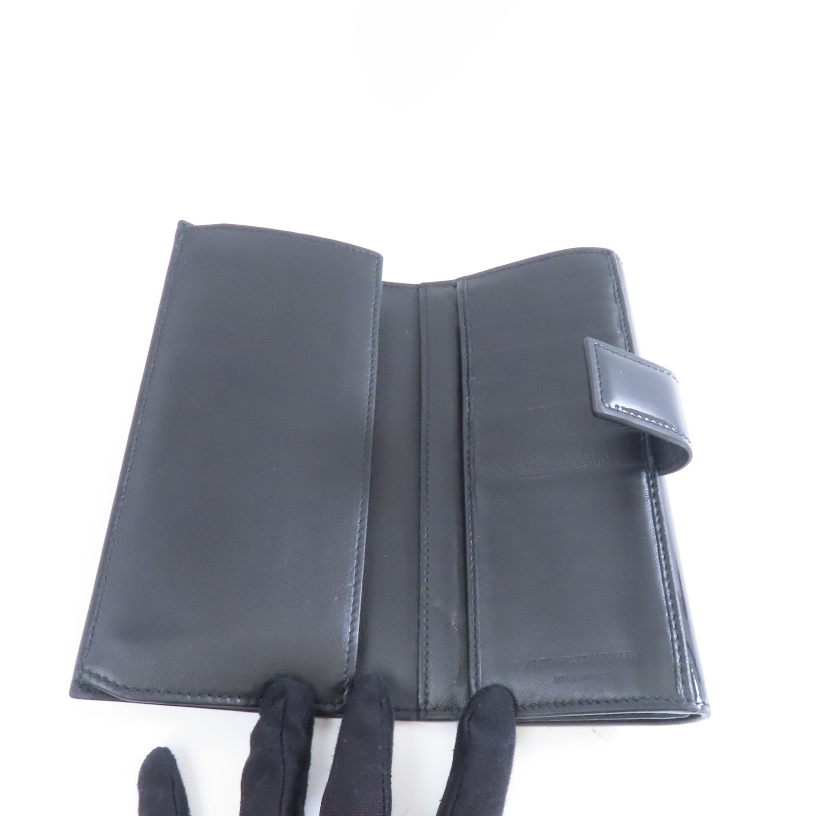 Alexander McQueen 漆皮皮革Skull Long Wallet金扣長錢包黑色
