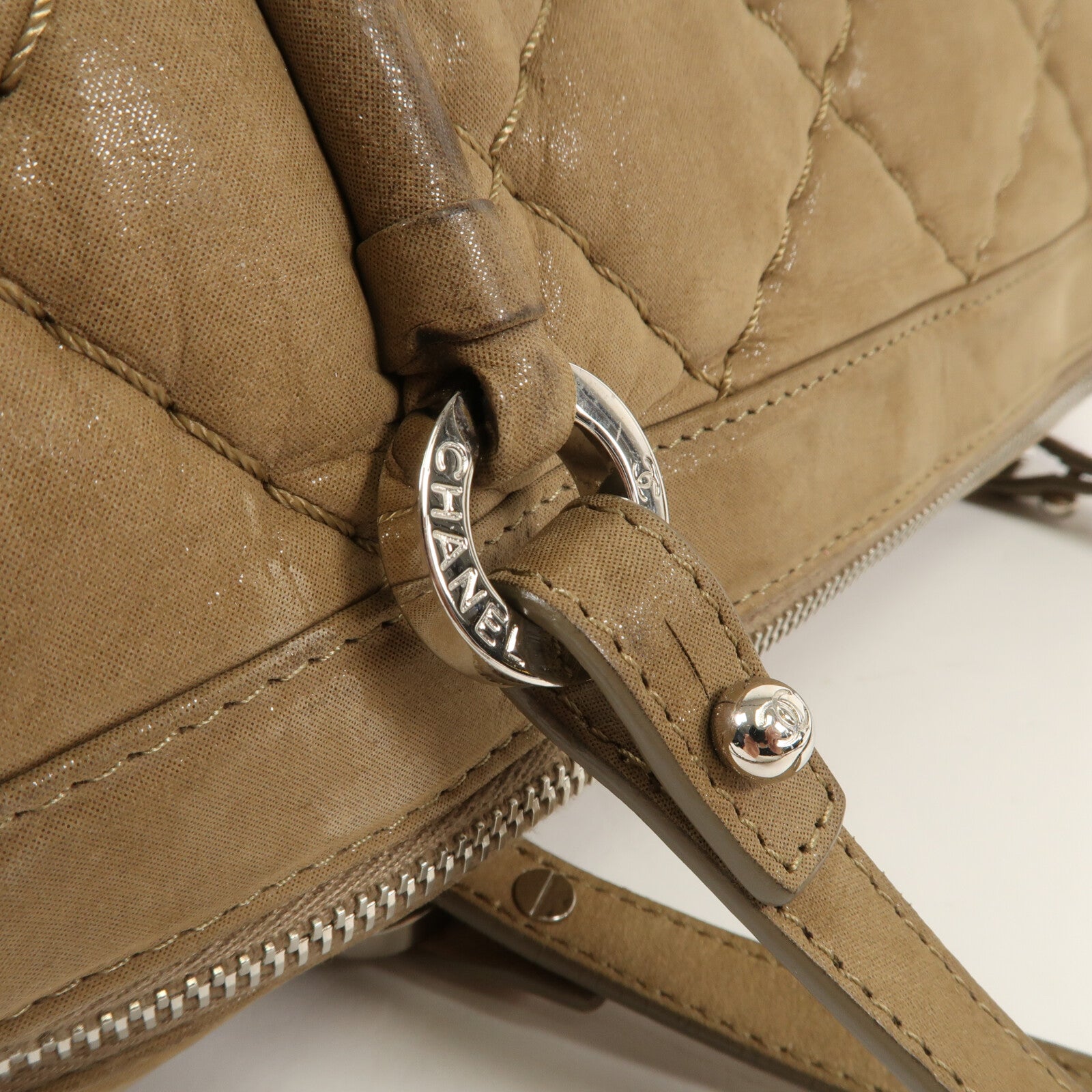 CHANEL 牛皮皮革Chain Shoulder銀扣鏈帶手挽肩背兩用袋