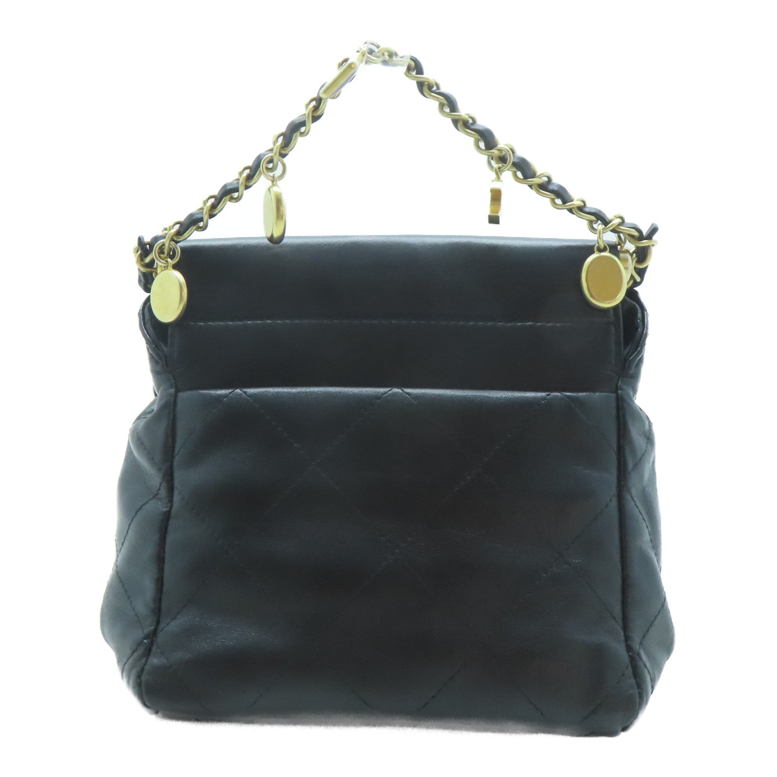 CHANEL 羊皮皮革Mini Bucket Bag金扣鏈帶手挽肩背兩用袋黑色