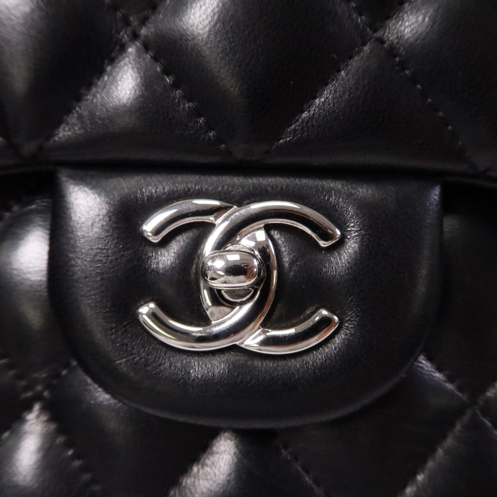 CHANEL 羊皮皮革Large Classic銀扣鏈帶肩背袋
