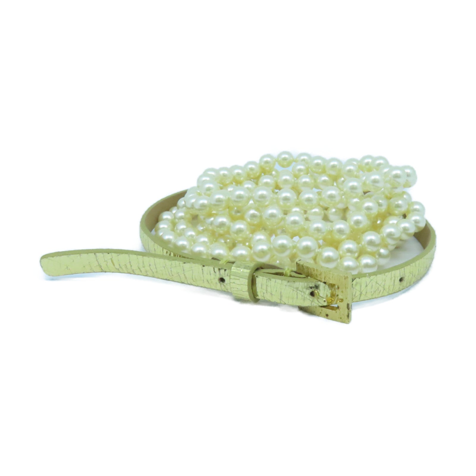 CHANEL 【激減優惠】皮革/仿珍珠Belt 80金扣皮帶金色
