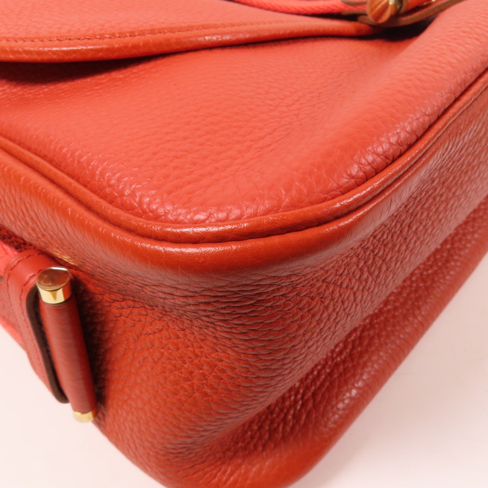 HERMES Clemence皮革Bourlingue金扣肩背袋橙紅色