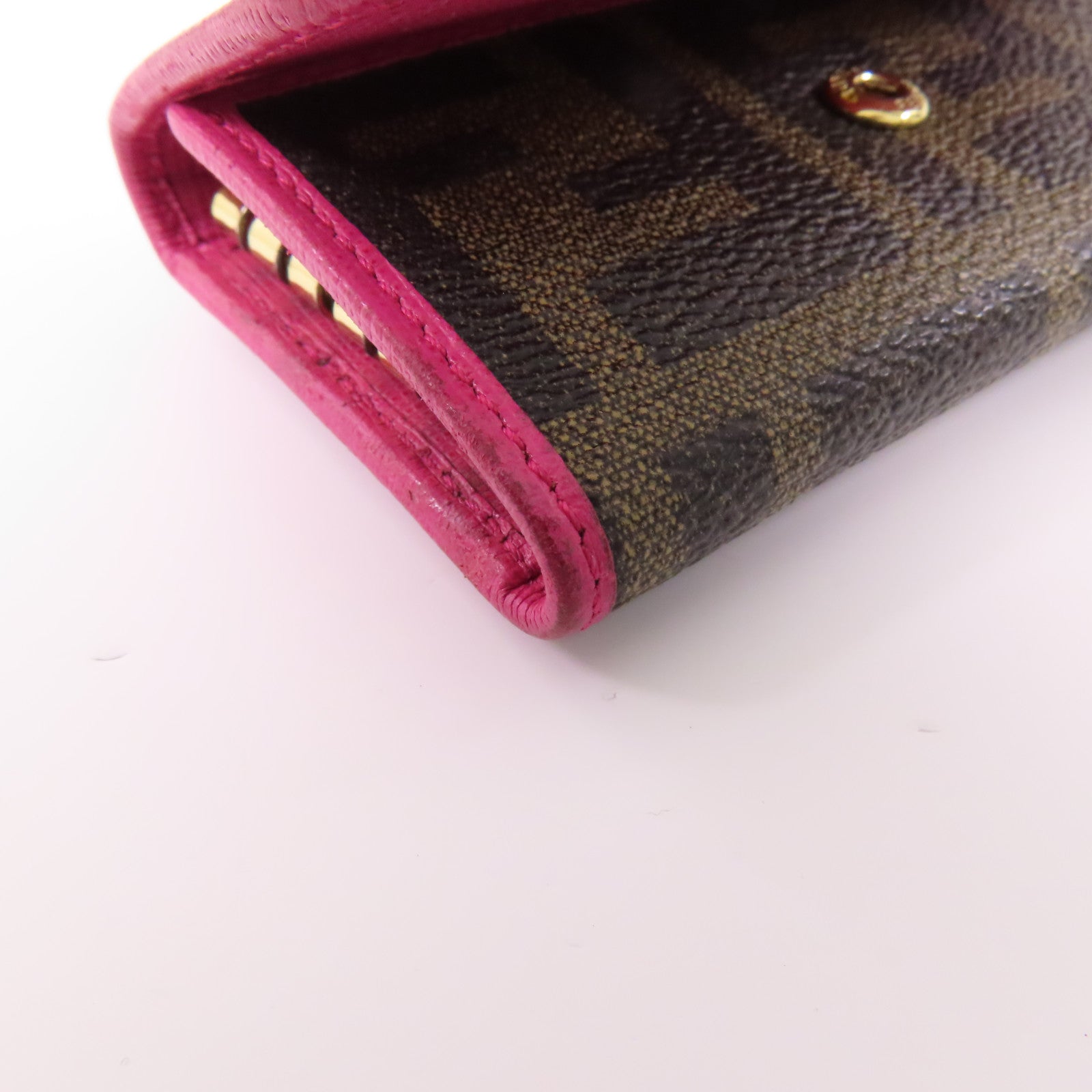FENDI GHW Key Case 8AP079-CRP Coated Canvas Brown Pink