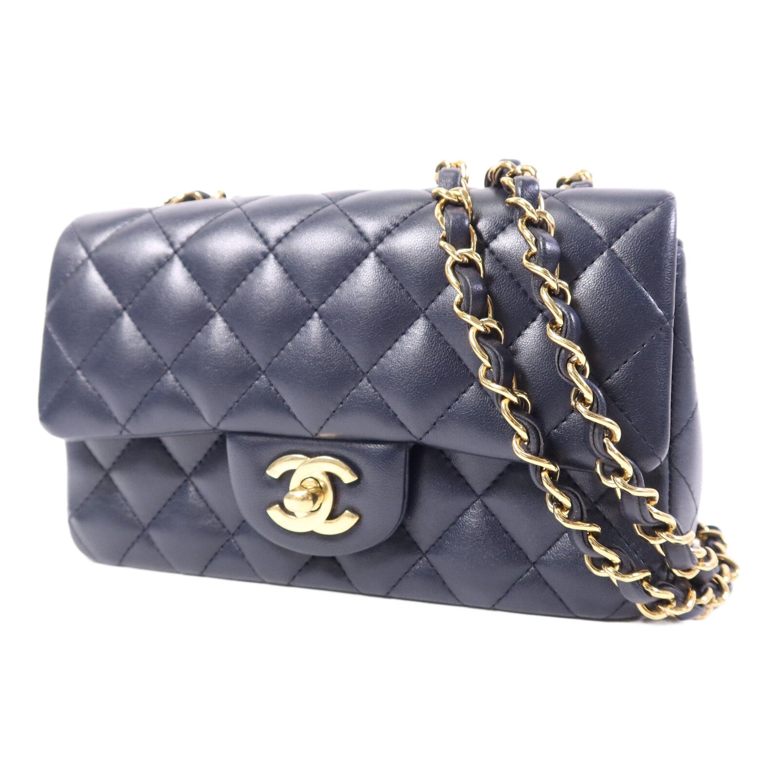CHANEL 羊皮皮革Mini Classic 20金扣鏈帶肩背袋
