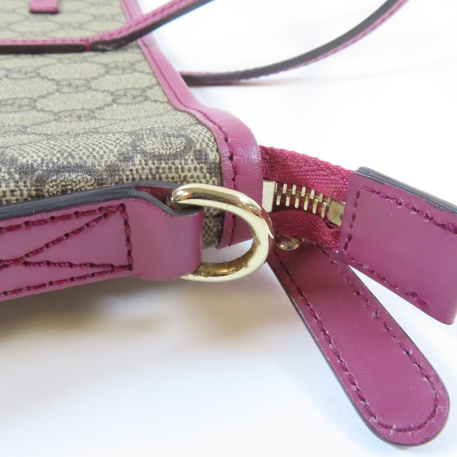 GUCCI 塗層帆布2 Way Shoulder Bag金扣手挽肩背兩用袋啡色/粉紅色