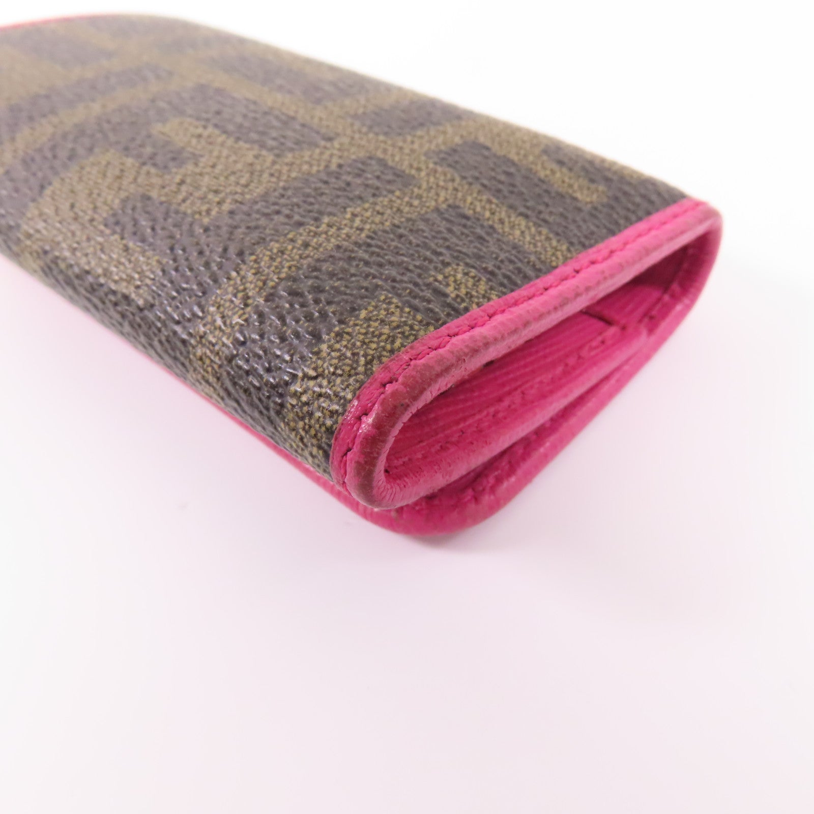 FENDI GHW Key Case 8AP079-CRP Coated Canvas Brown Pink