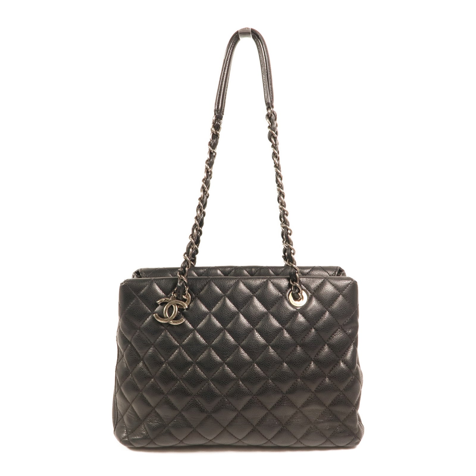 CHANEL 牛皮皮革Chain Shoulder銀扣鏈帶肩背袋